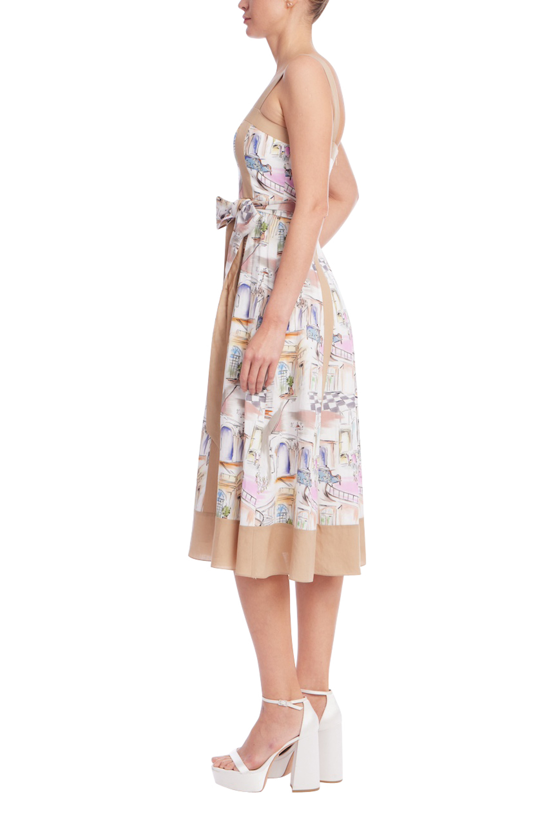 Watercolor Cityscape Midi Day Dress
