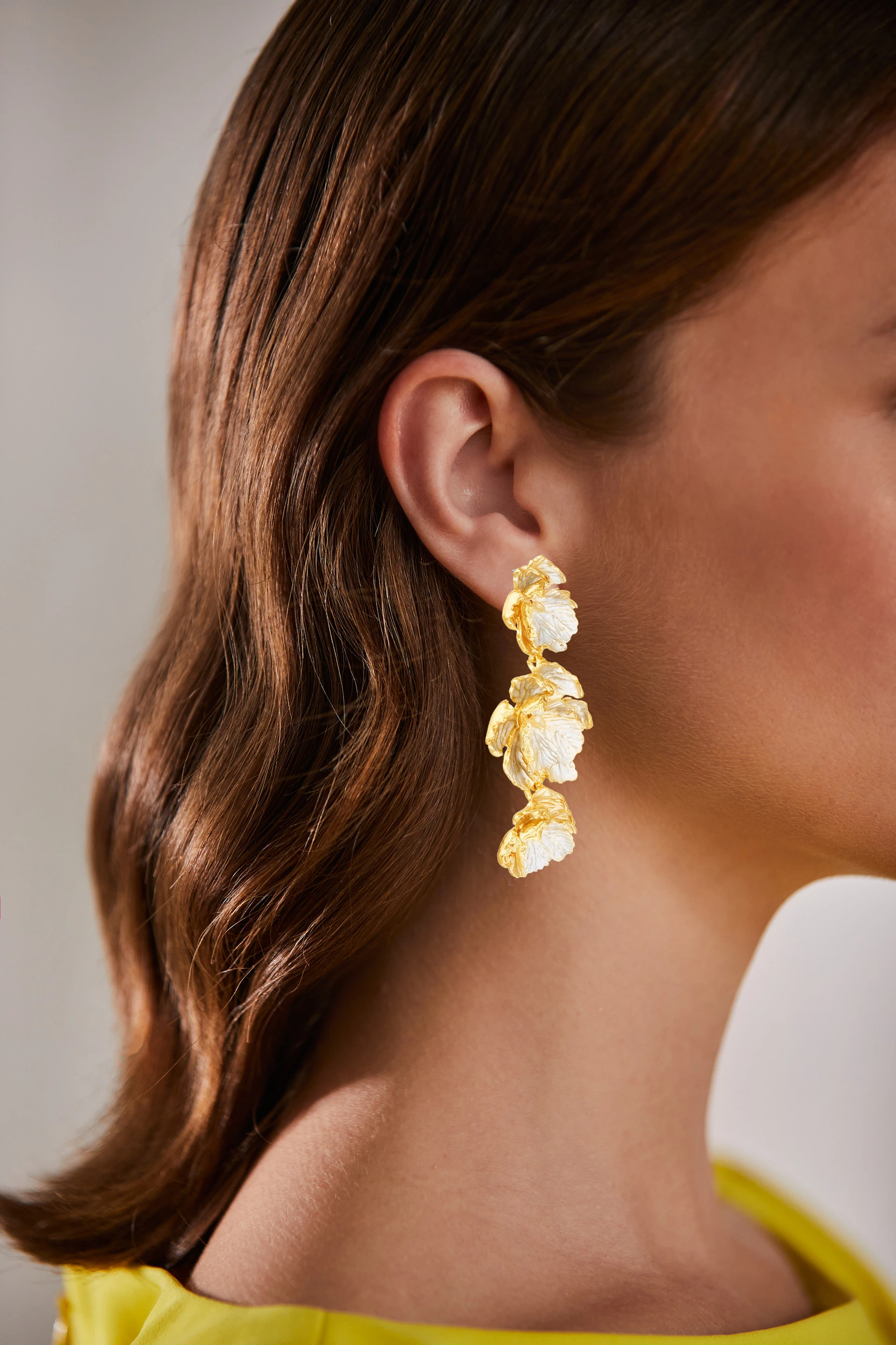 Golden 3-Tier Floral Drop Earrings