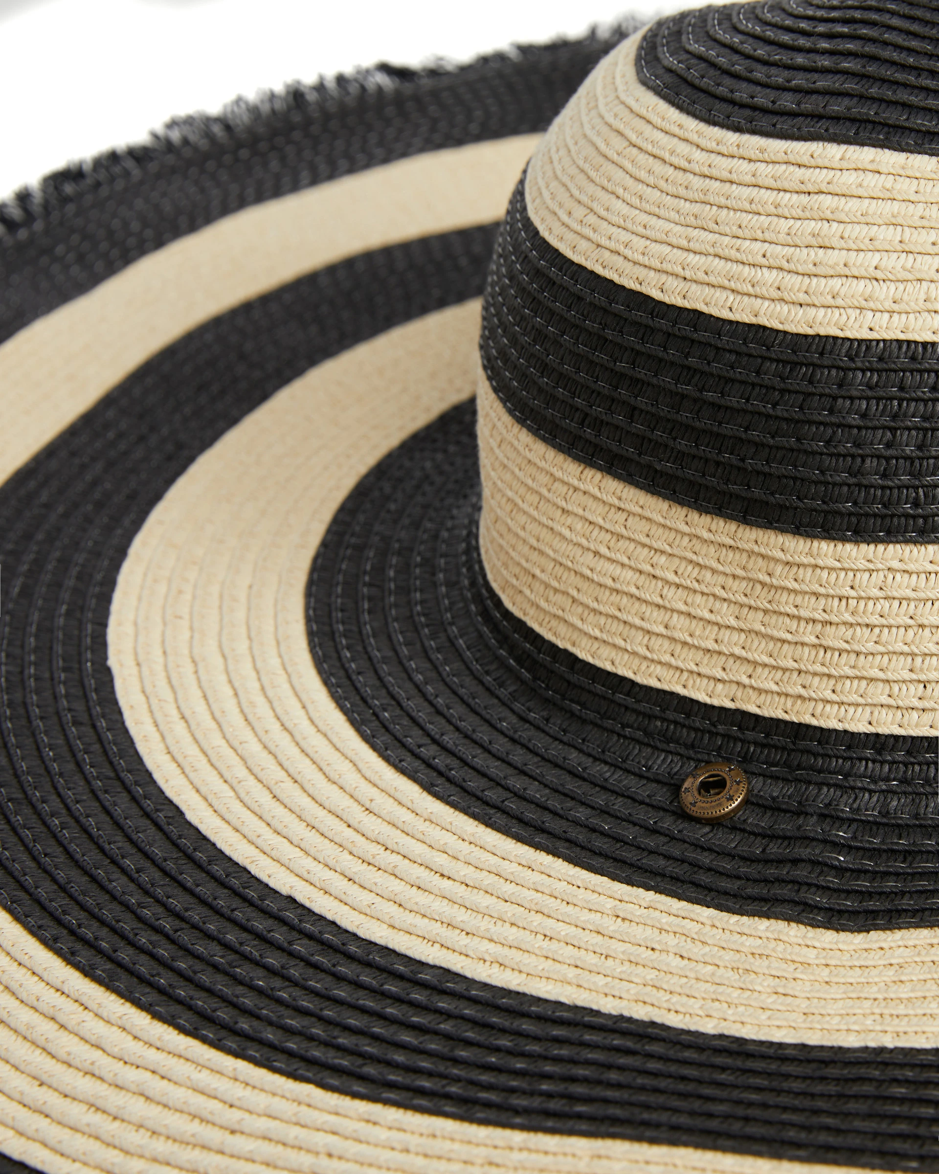 Maxi Striped Floppy Hat with Raw Edges