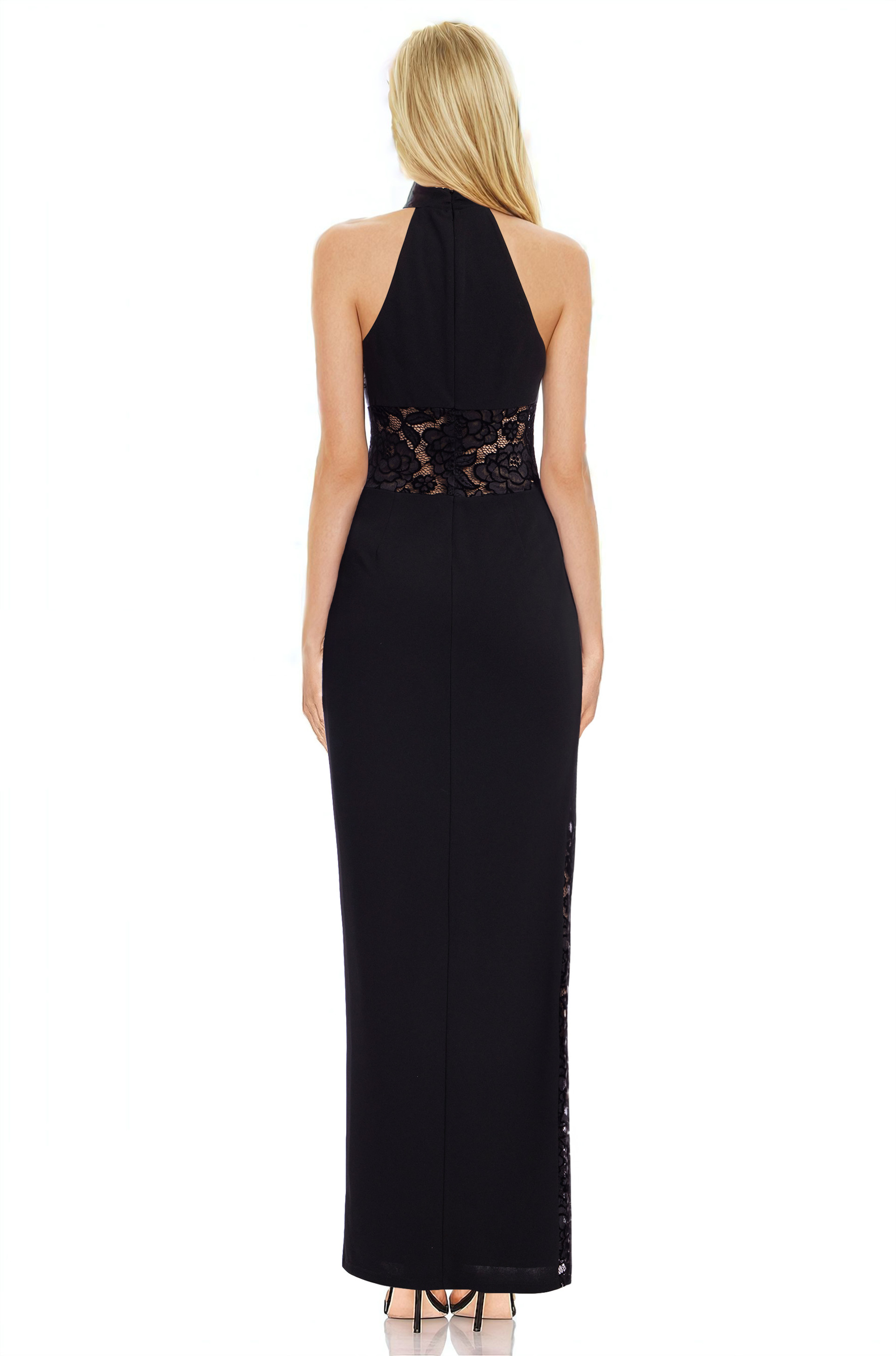 Clara Lace Trim Halter Neck Gown