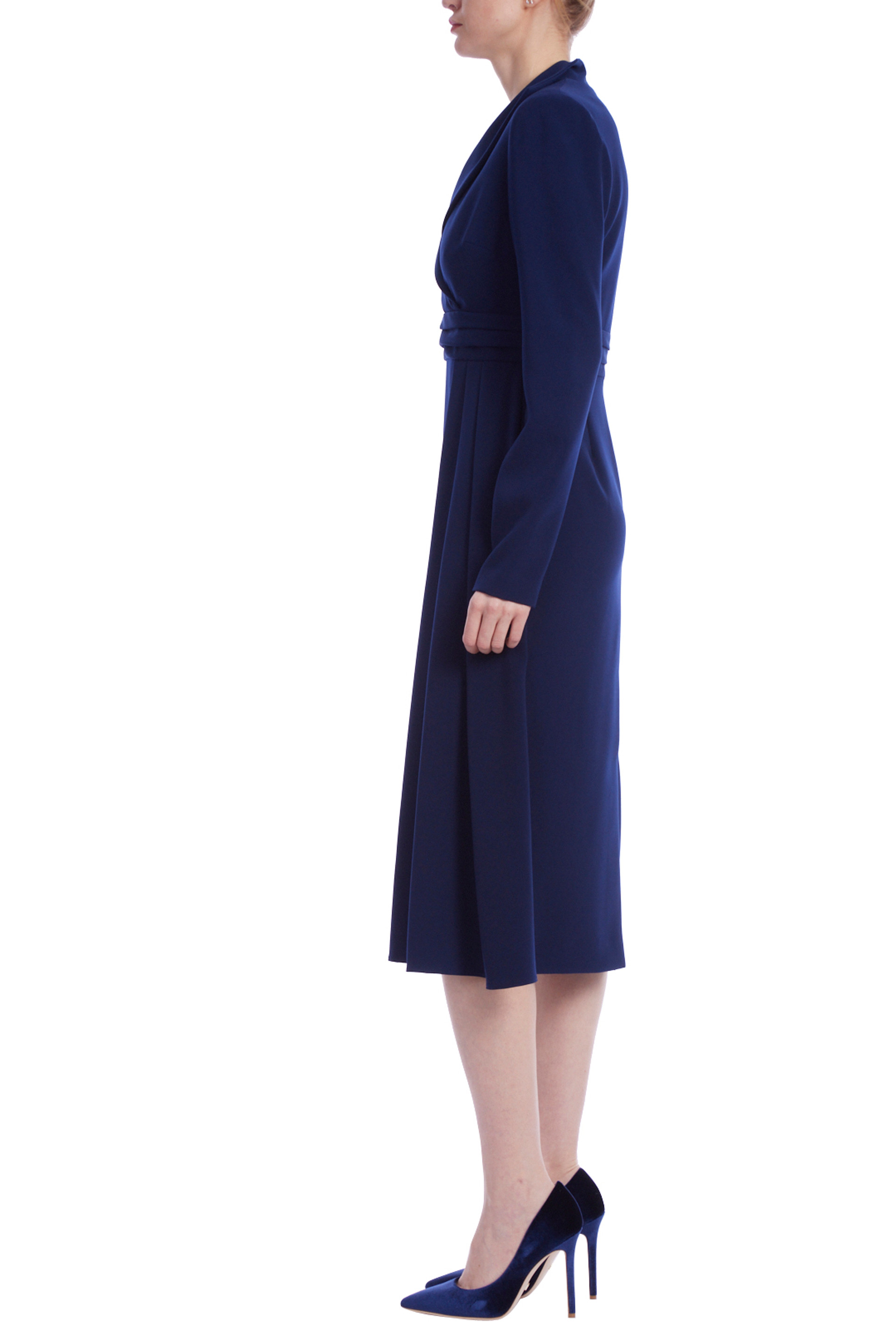 Long Sleeve Coat Dress with Pleated Waist