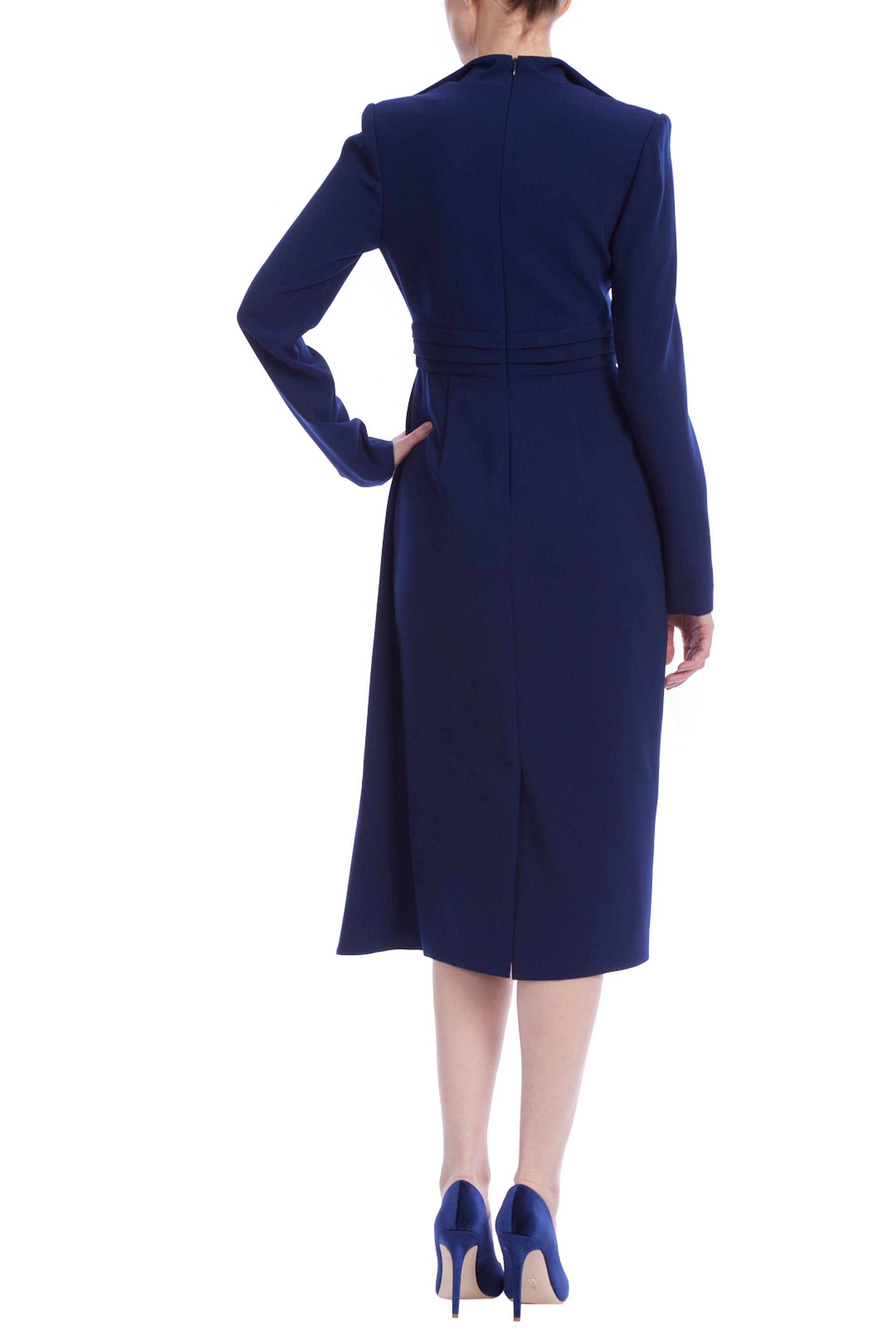 Long Sleeve Coat Dress with Pleated Waist