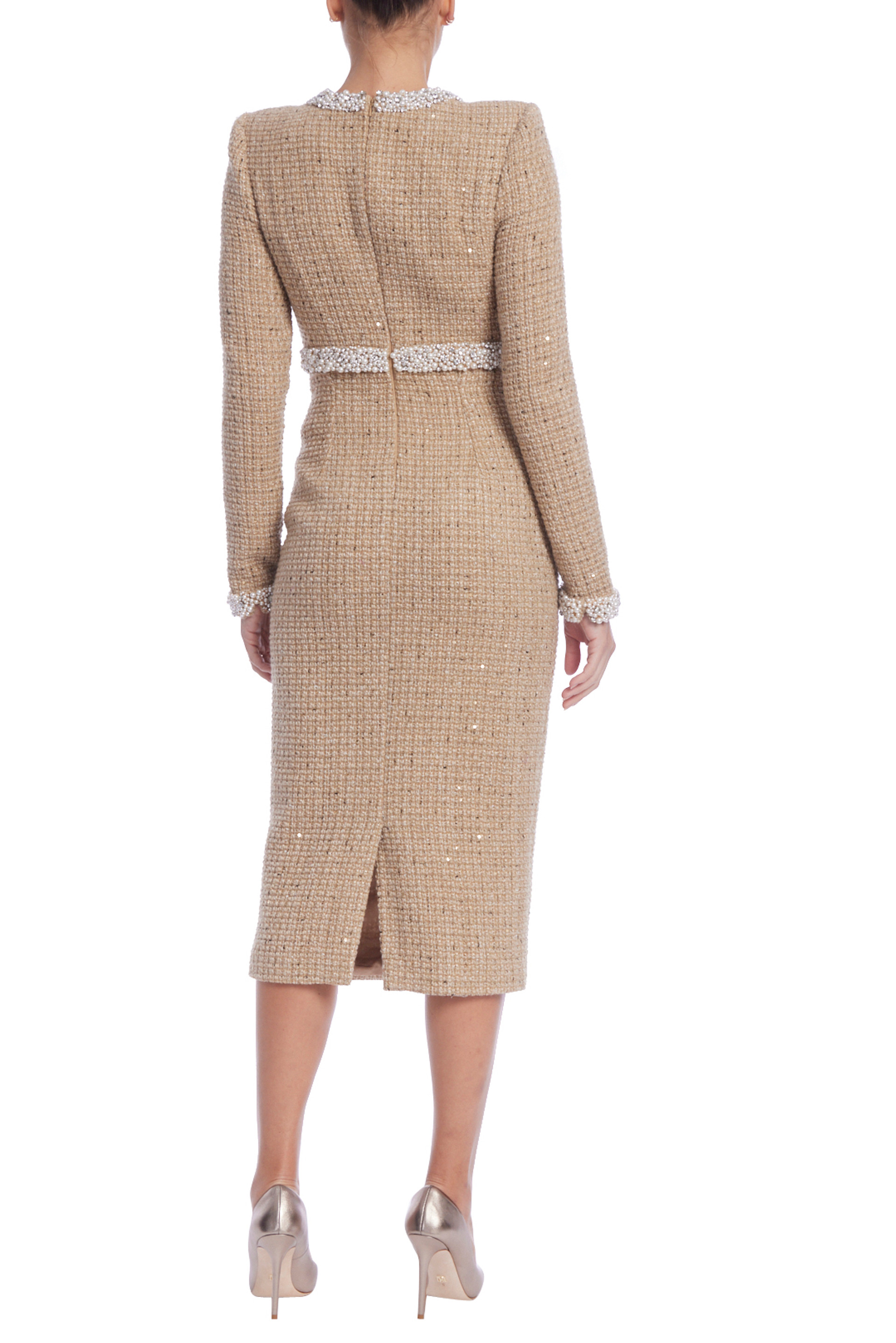Long Sleeve High Neck Tweed Dress