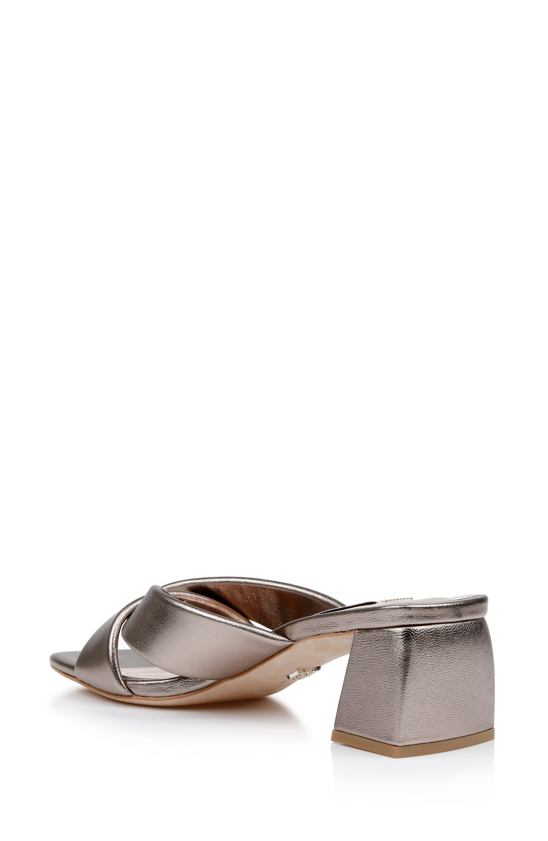 Briella II Metallic Crisscross Strap Block Heel Mules