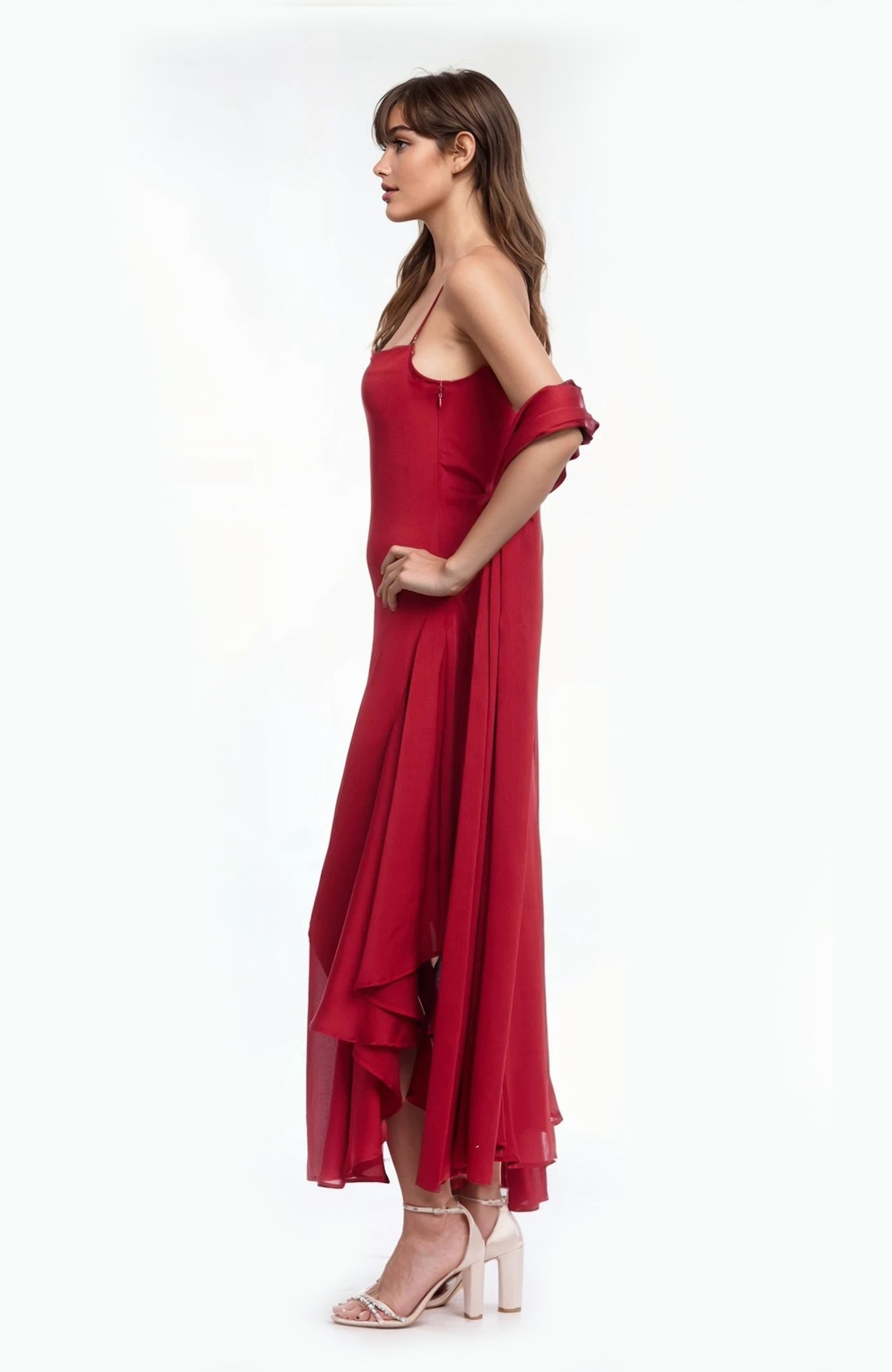 Janie Square Neck Midi Dress with Chiffon Scarf Detail