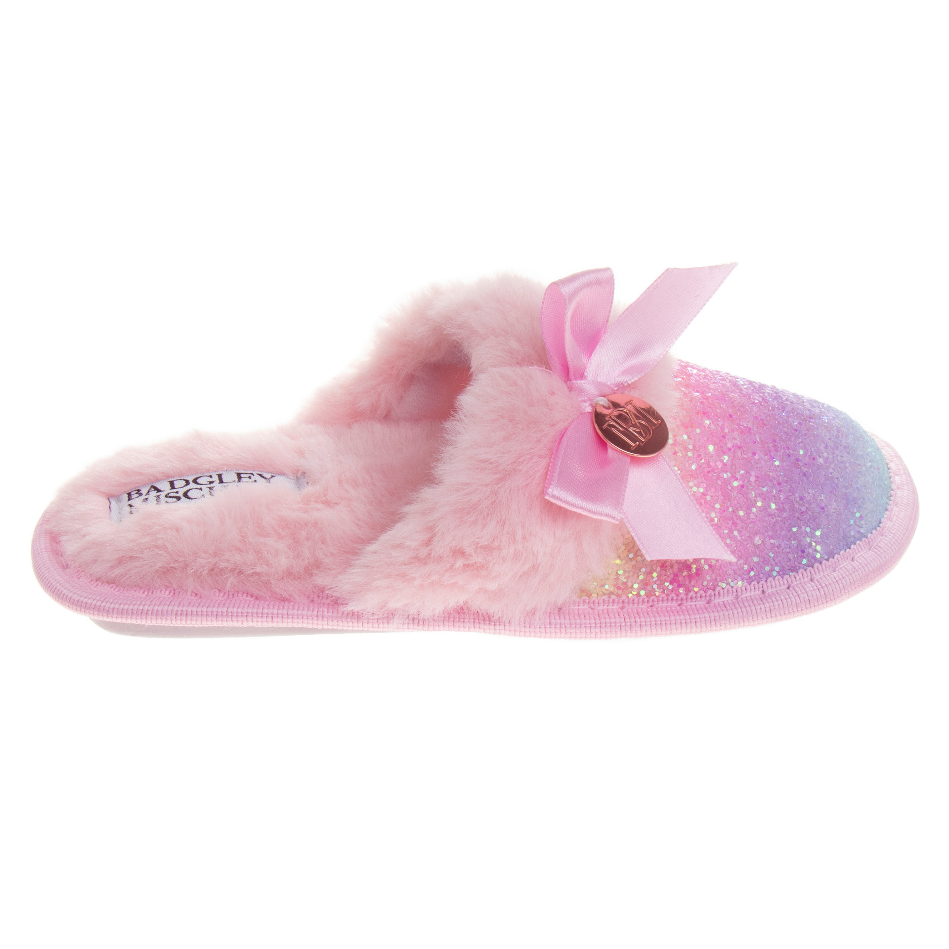 Girlsâ Glitter Scuff Slippers with Faux-Fur Lining