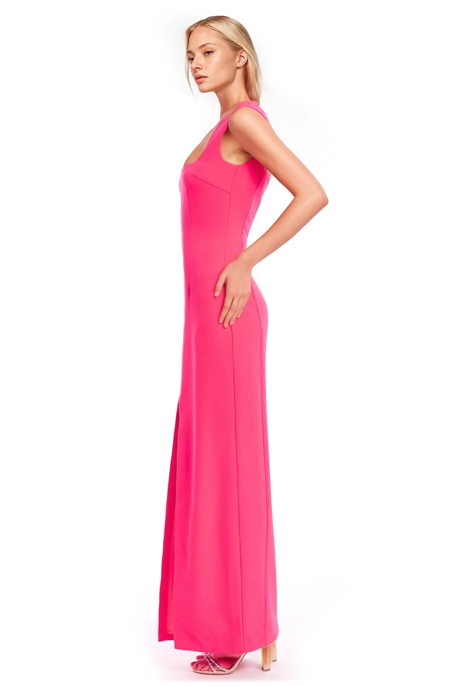 Dynasty Square Scoop Neck Gown with High Slit