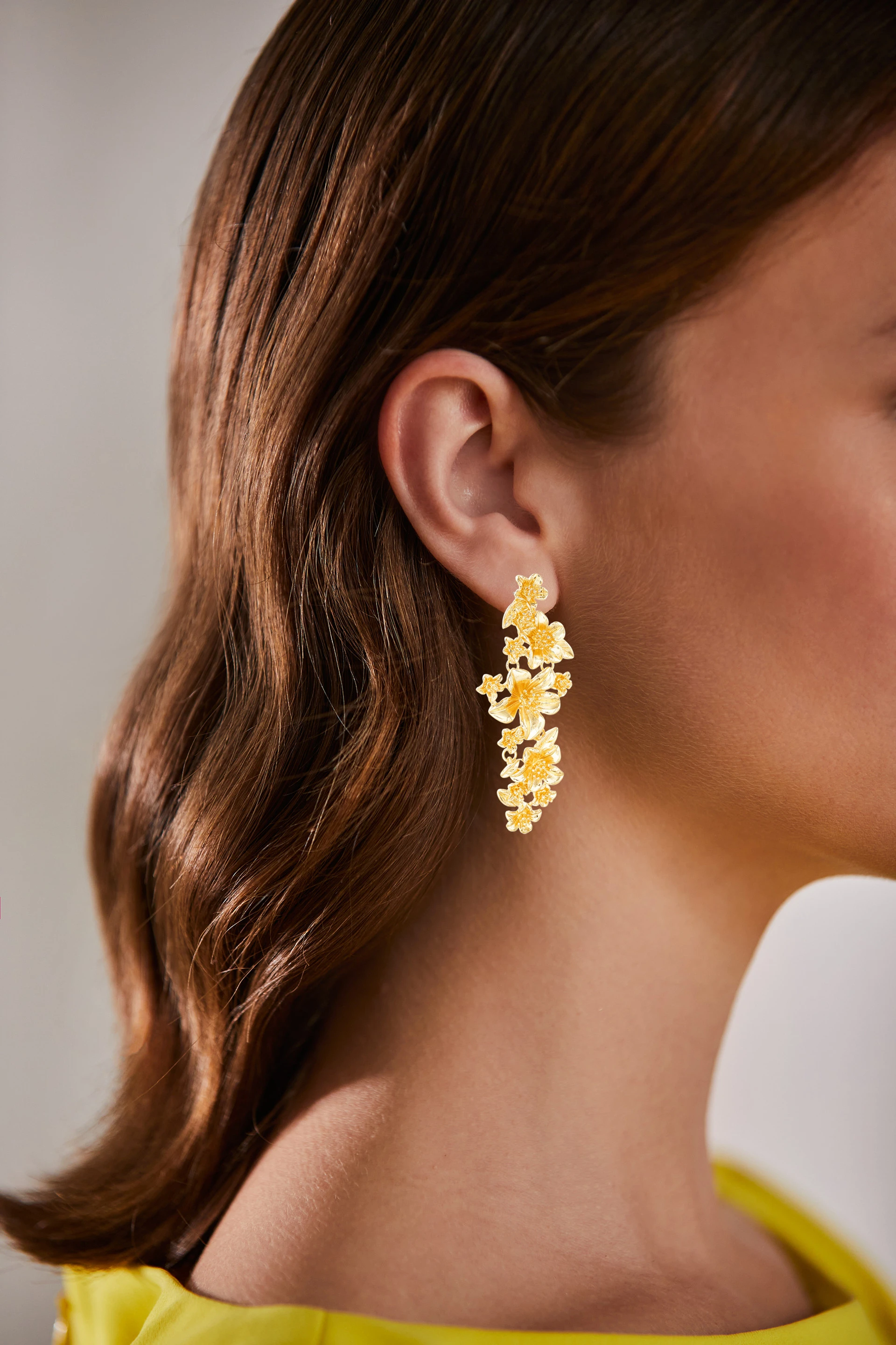 Linear Floral Cluster Dangle Earrings