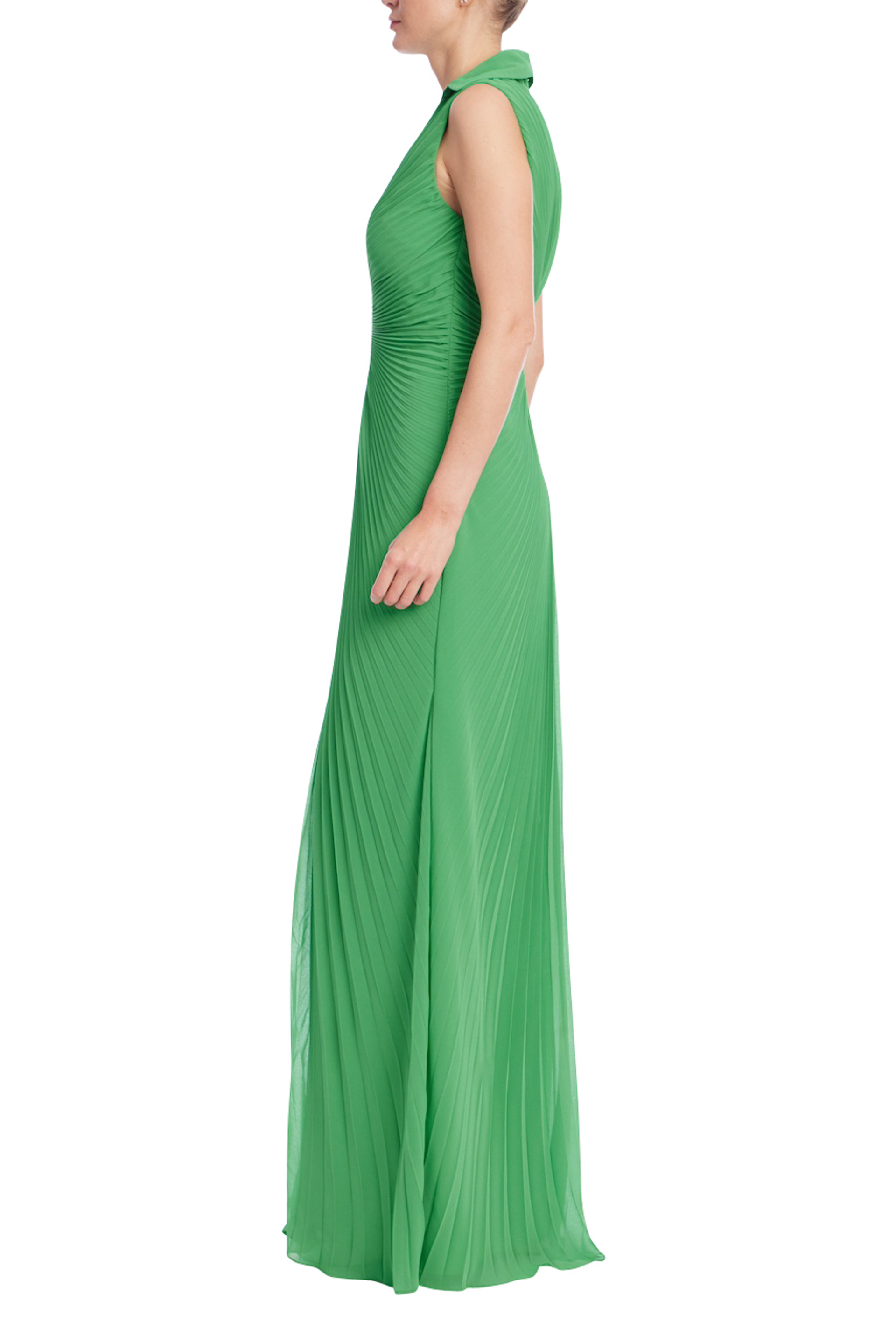 Emerald Radiance Pleated Gown