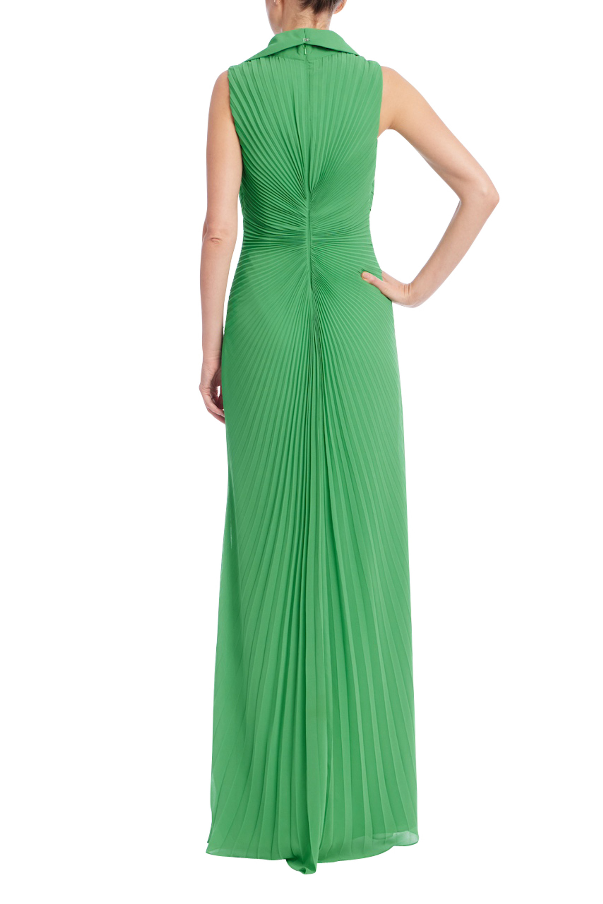 Emerald Radiance Pleated Gown
