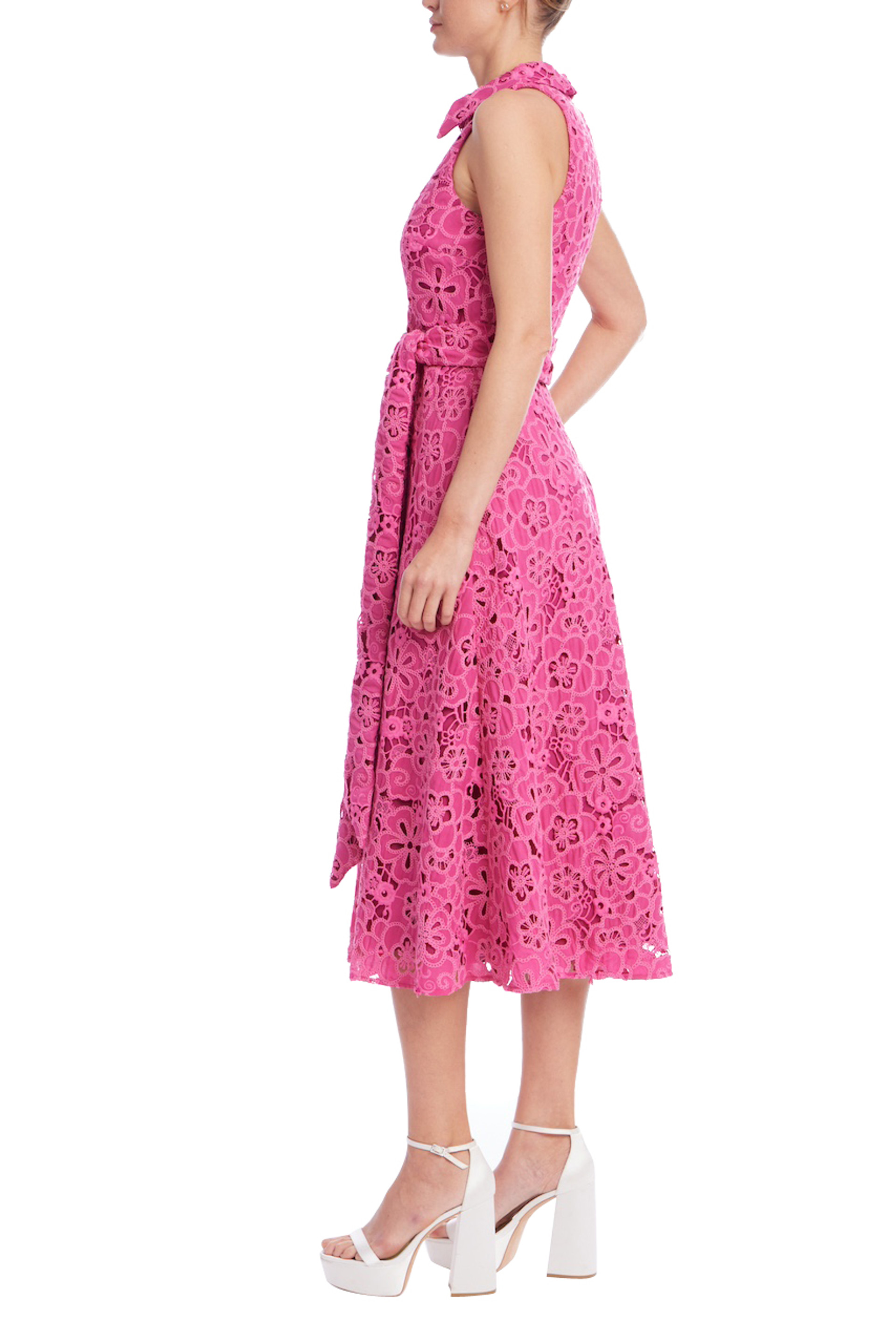 Sleeveless Embroidered Lace Halter Dress