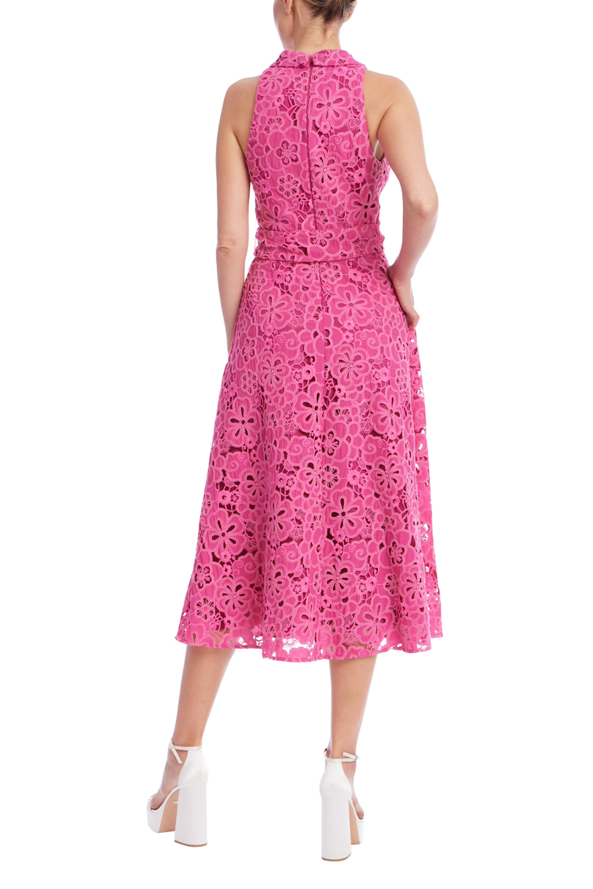 Sleeveless Embroidered Lace Halter Dress