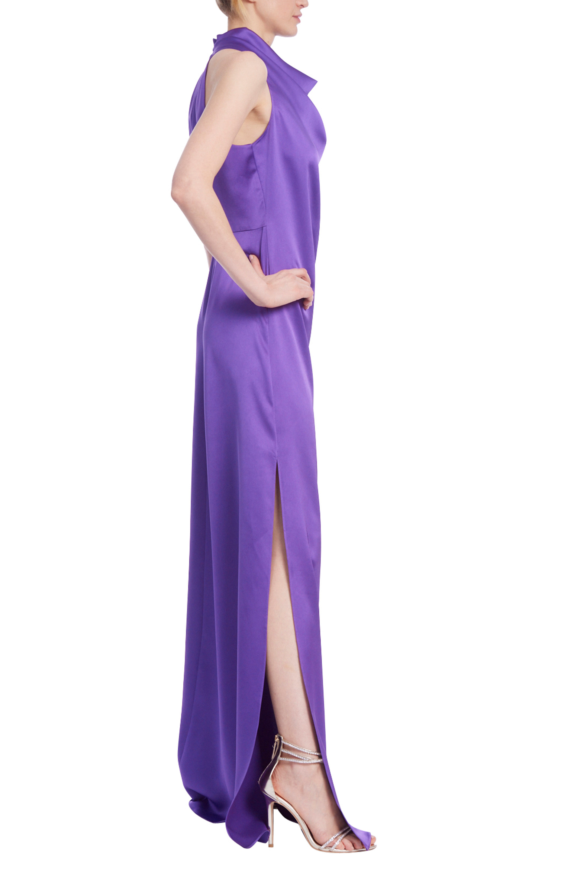 Satin Bias Cut Gown with High Cowl Neck