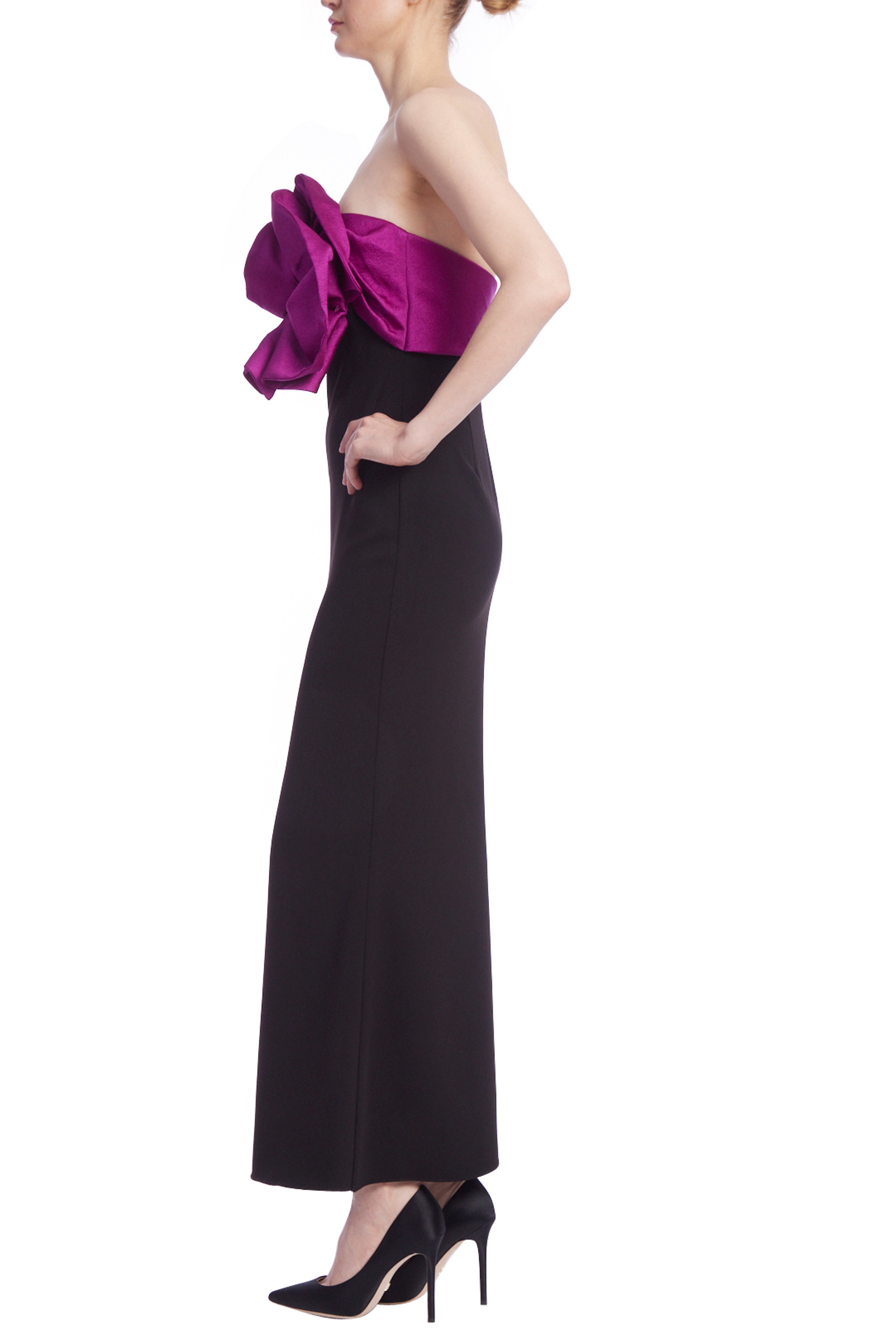 Two Tone Bow Front Strapless Gown