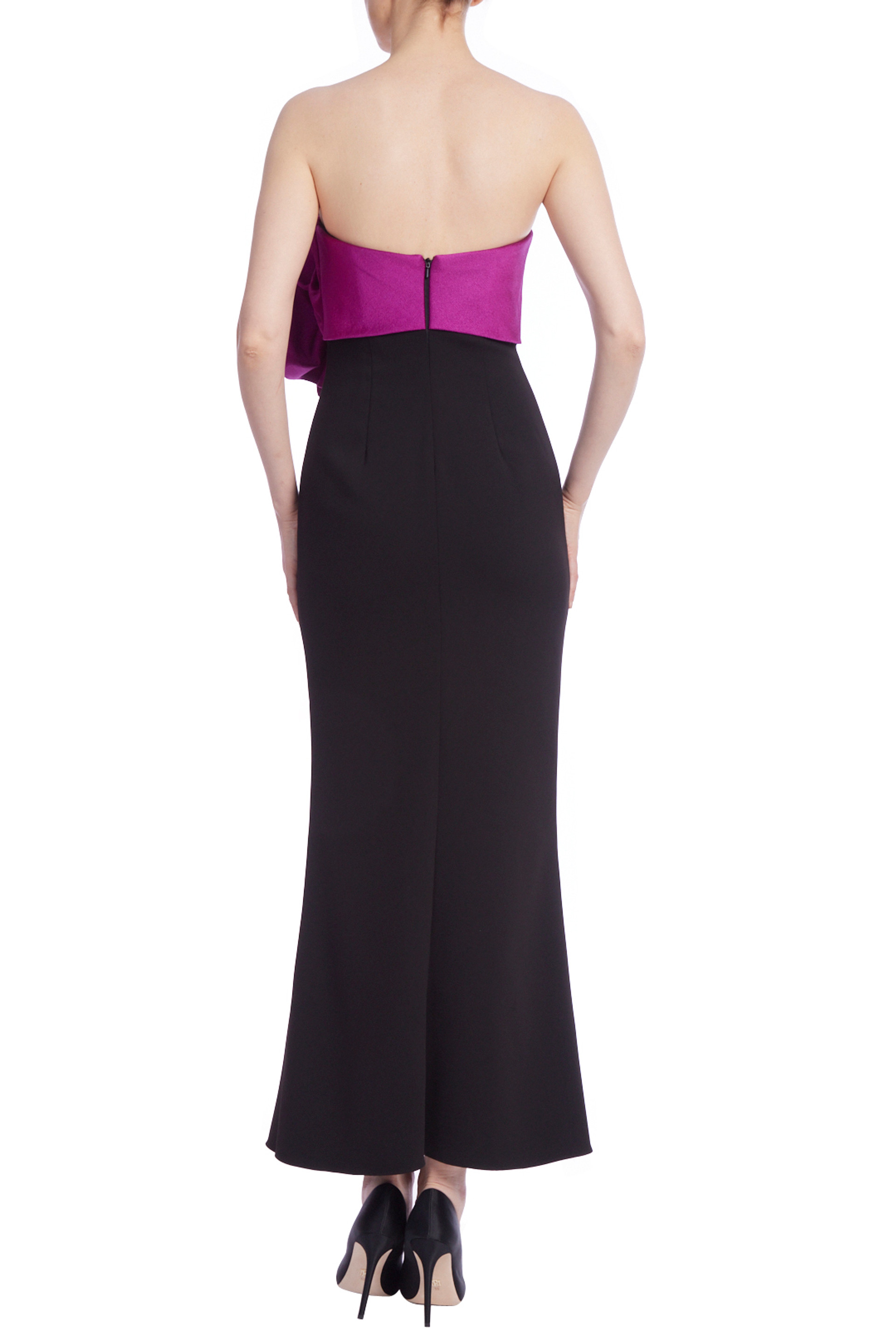 Two Tone Bow Front Strapless Gown