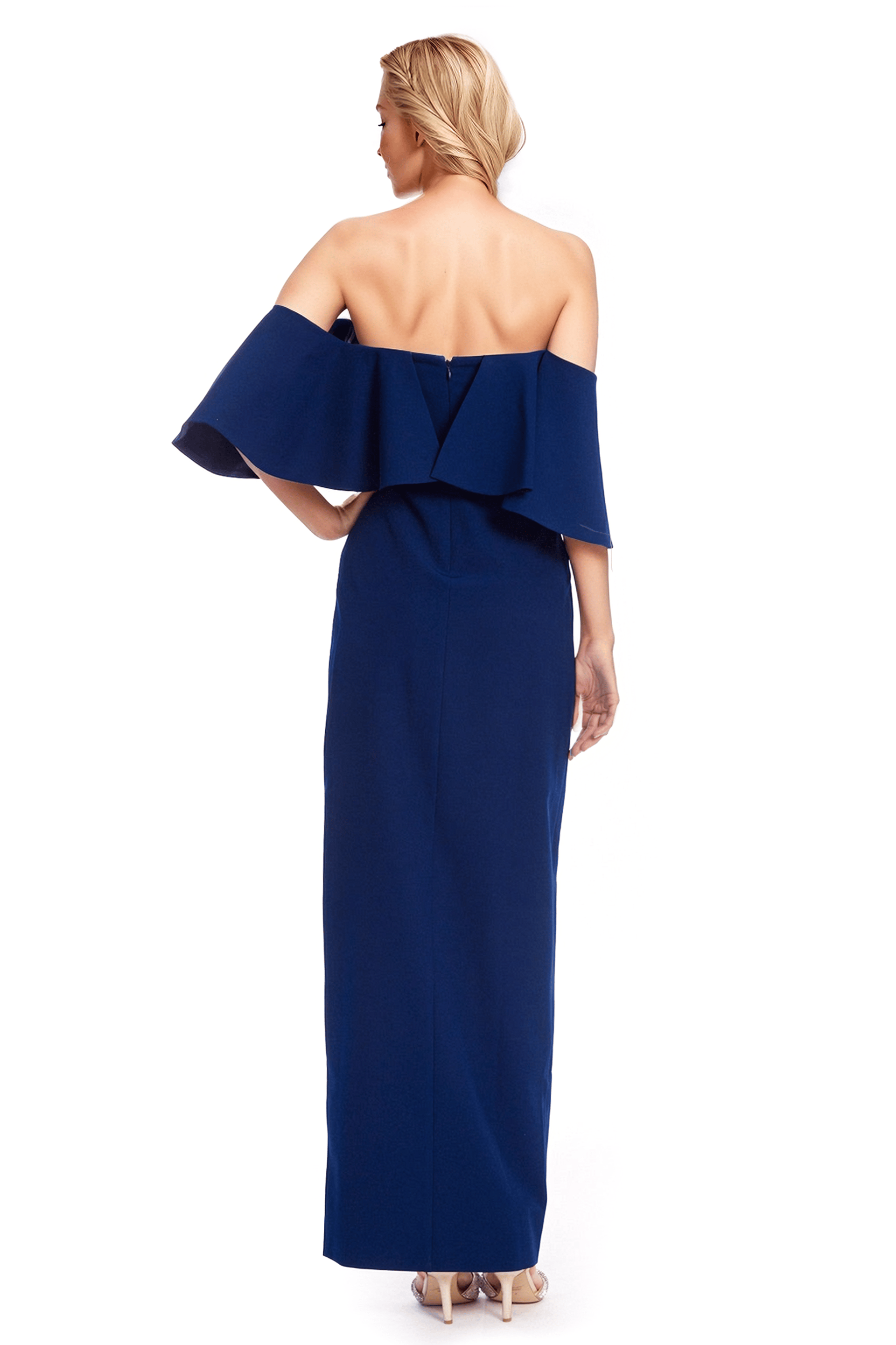 Cheery Off-the-Shoulder Popover Gown with Slit Wrap Skirt