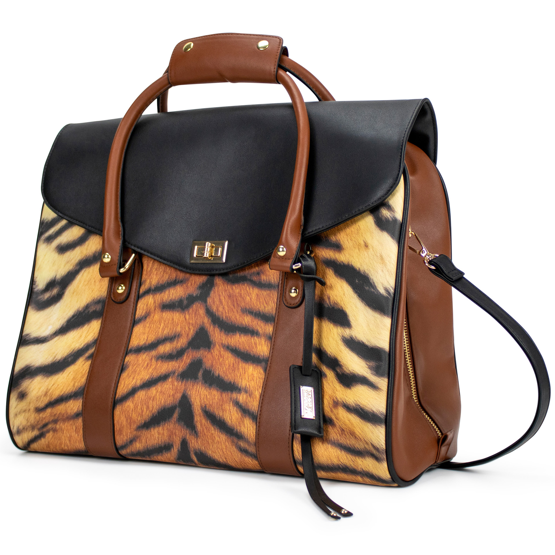 Tiger Vegan Leather Travel Tote Weekender Bag
