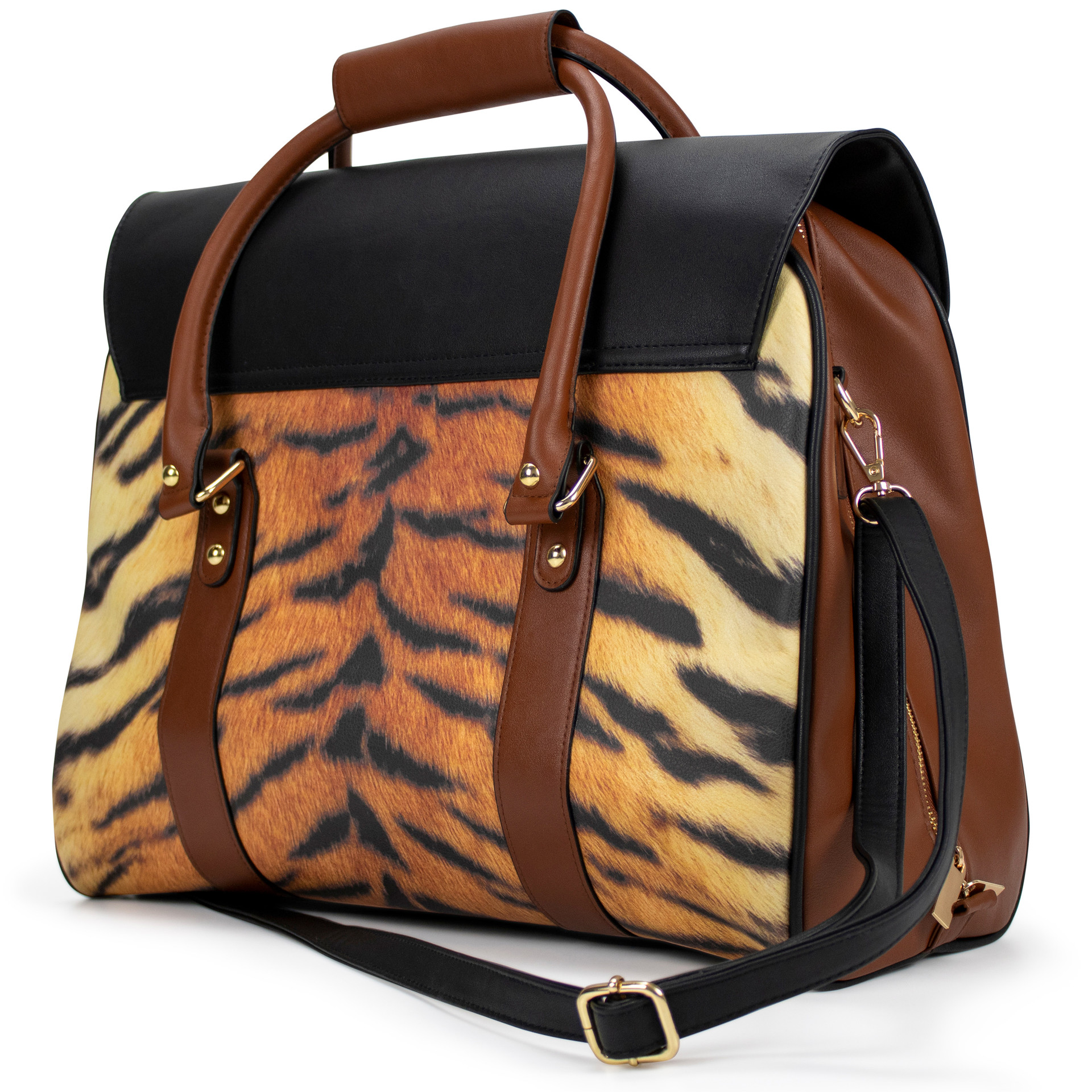 Tiger Vegan Leather Travel Tote Weekender Bag