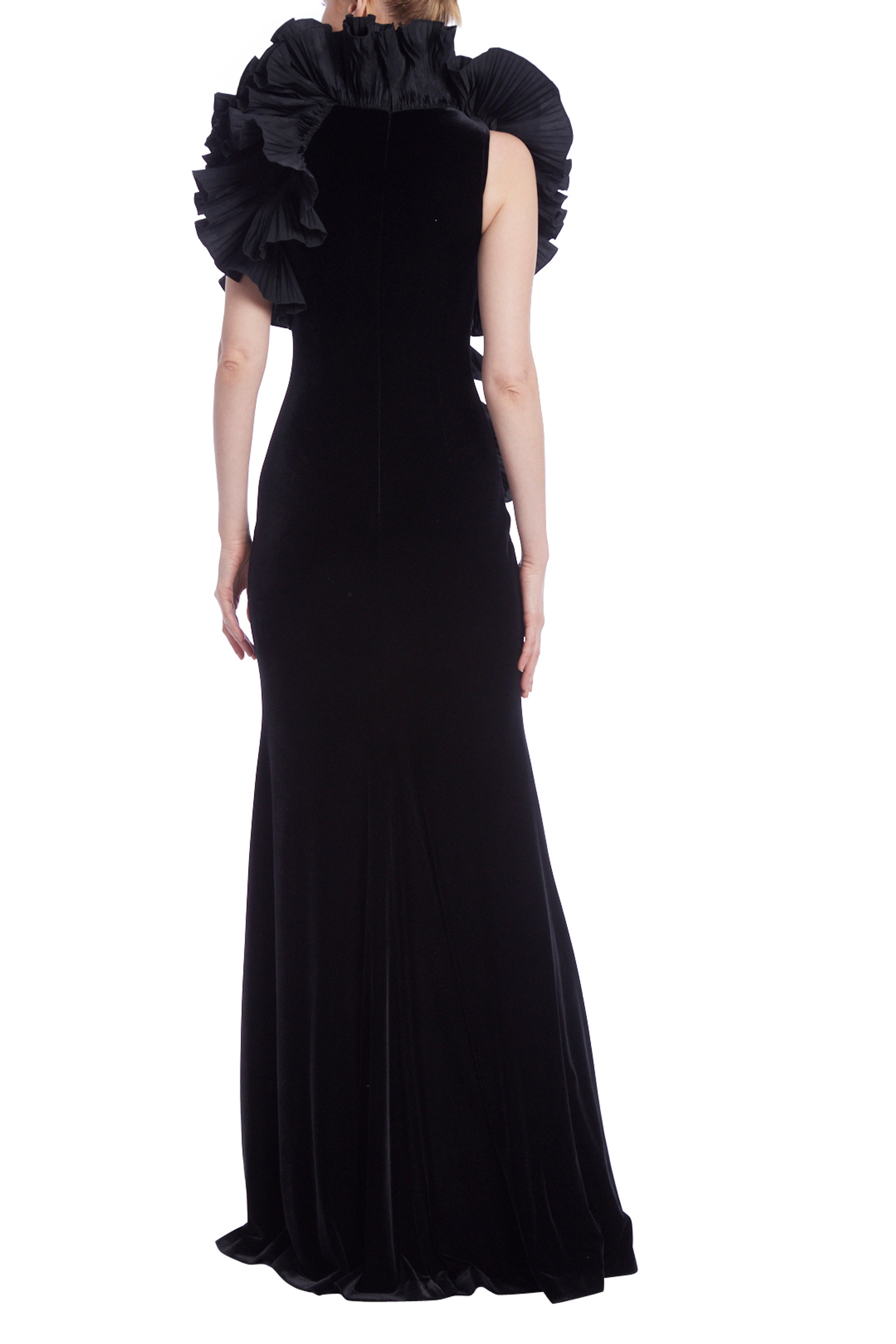 Taffeta Ruffle Velvet Gown