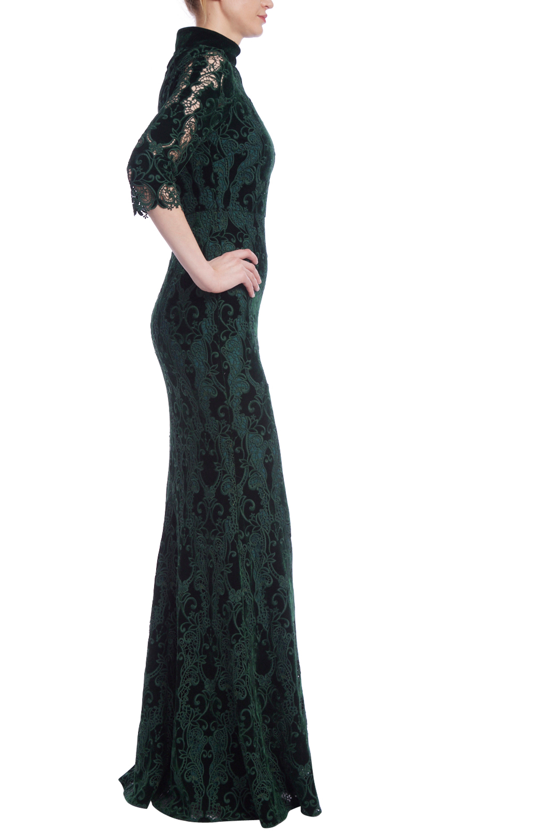 Mixed Media Mock Neck Column Gown
