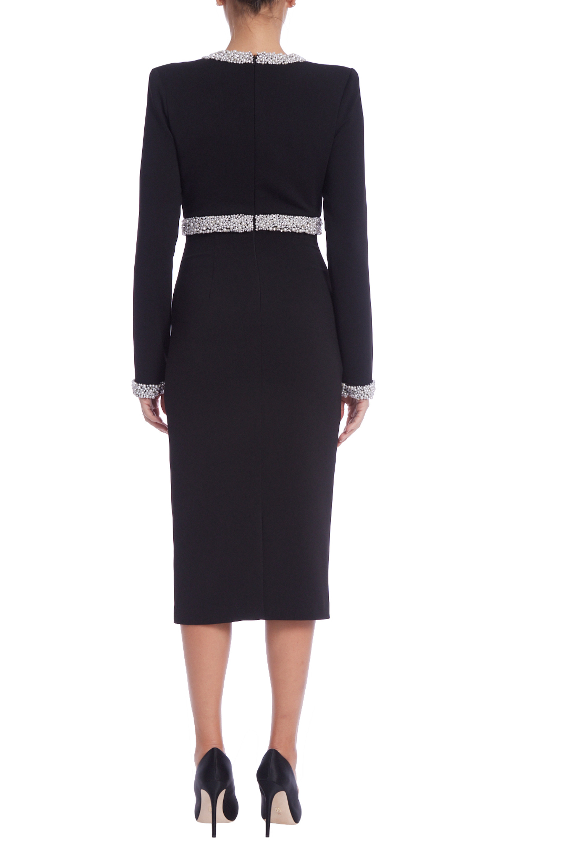 Crepe Long Sleeve Below the Knee Sheath Dress
