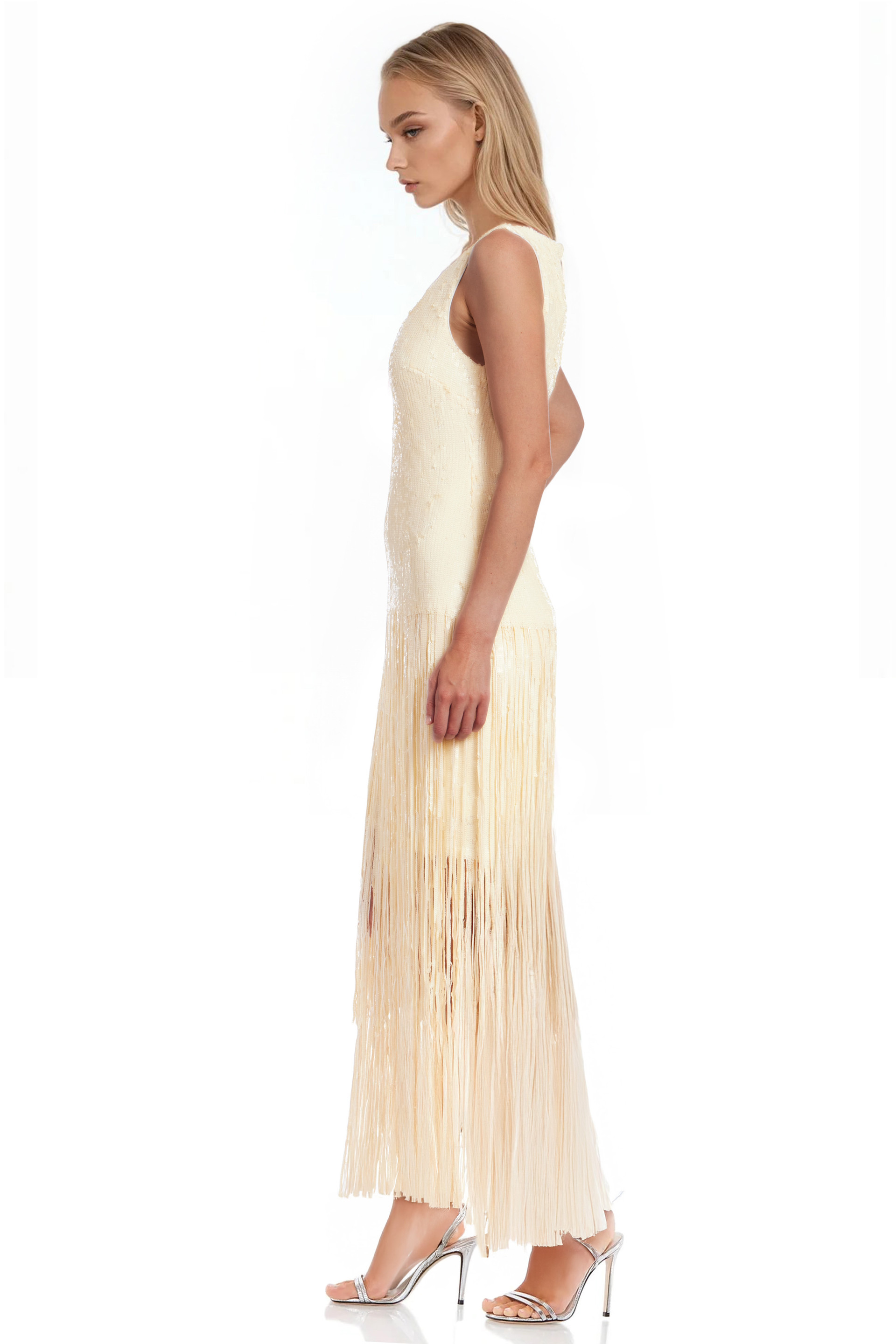 Emilia Tiered Sequin Fringe V-Neck Dress