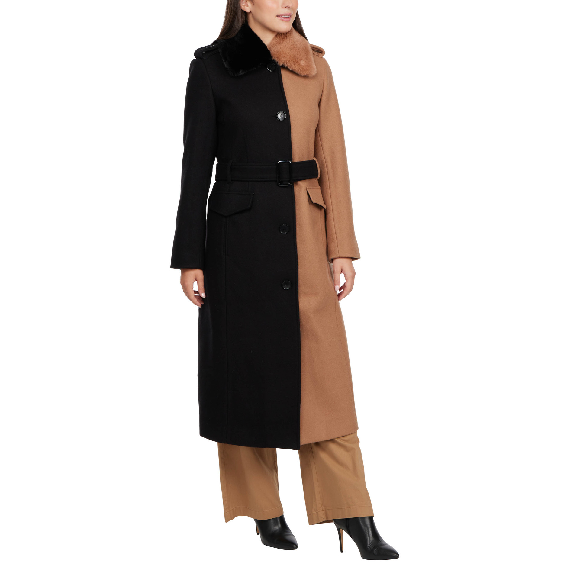 Rogette Color Blocked Wool Coat