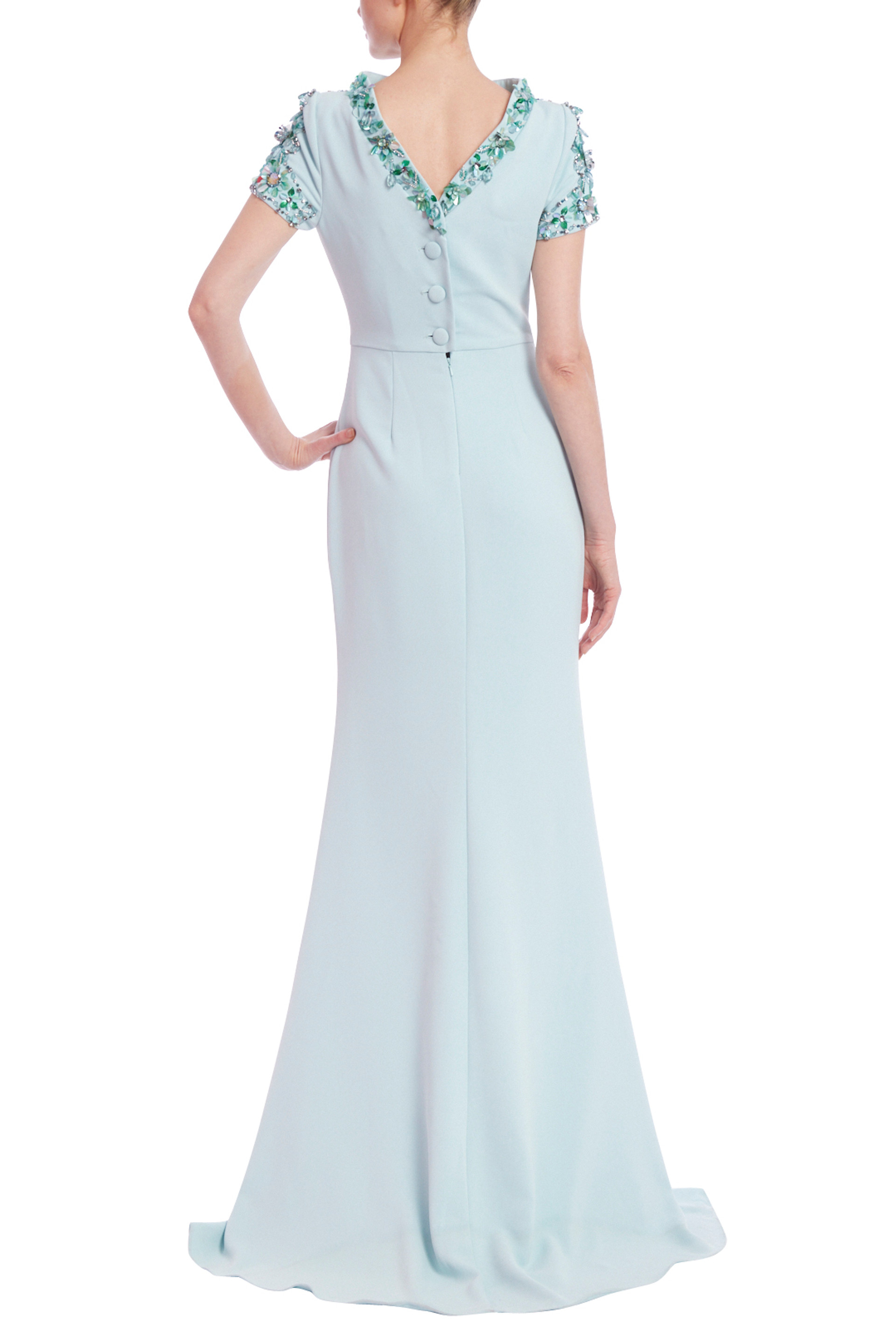 Embellished Funnel Neck Column Gown