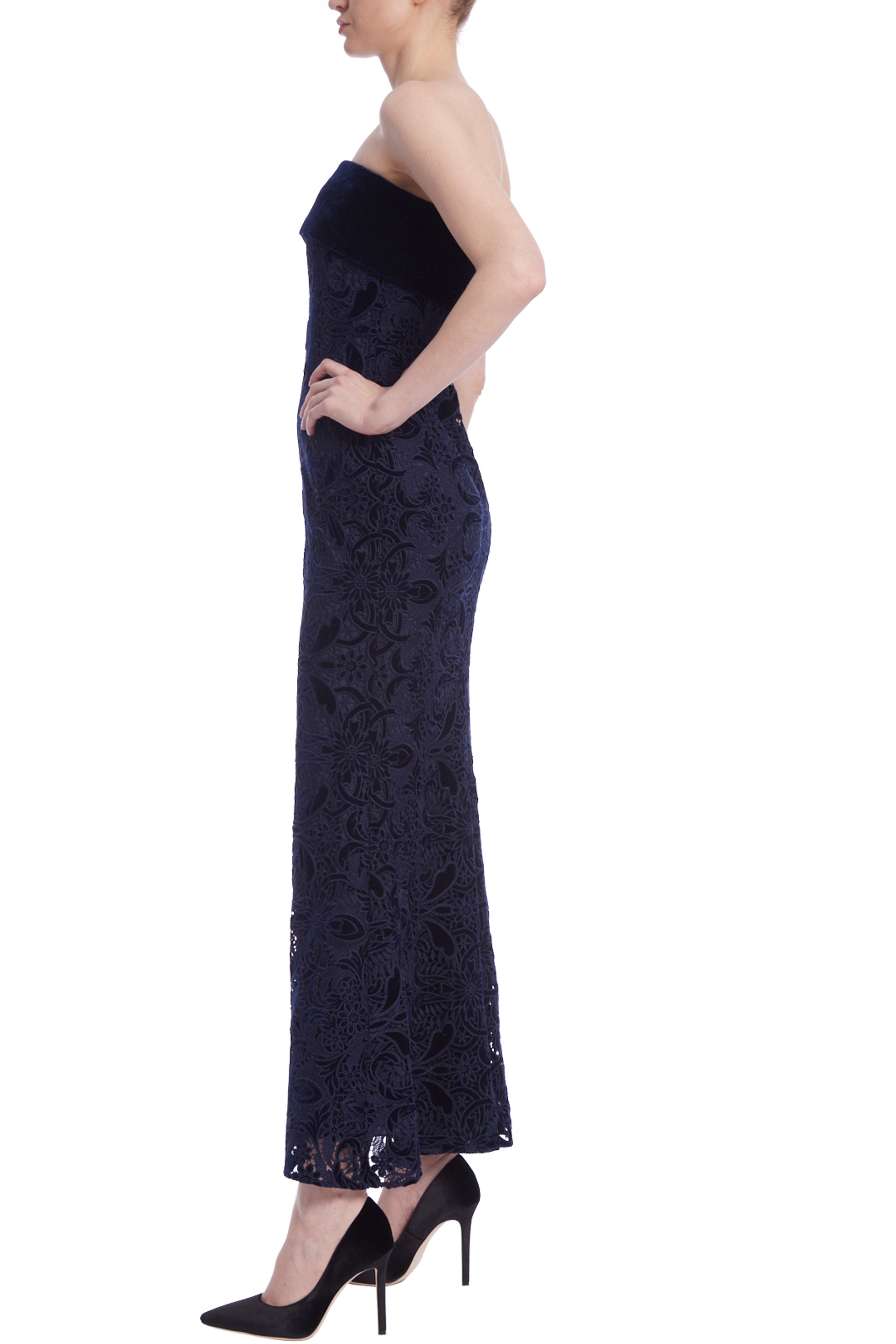 Mixed Media Strapless Midi Dress