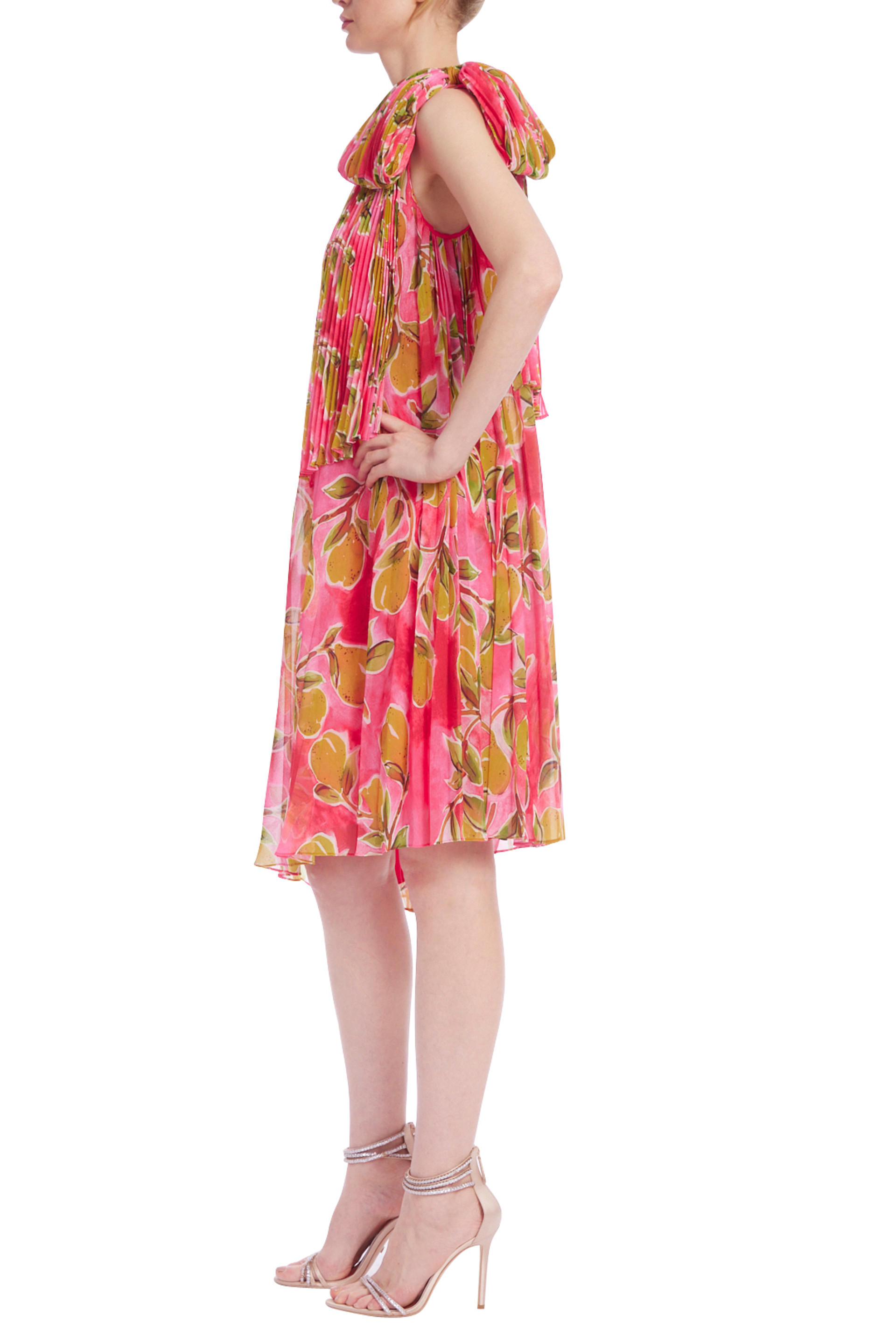 Bowed One-Shoulder Short Printed Caftan