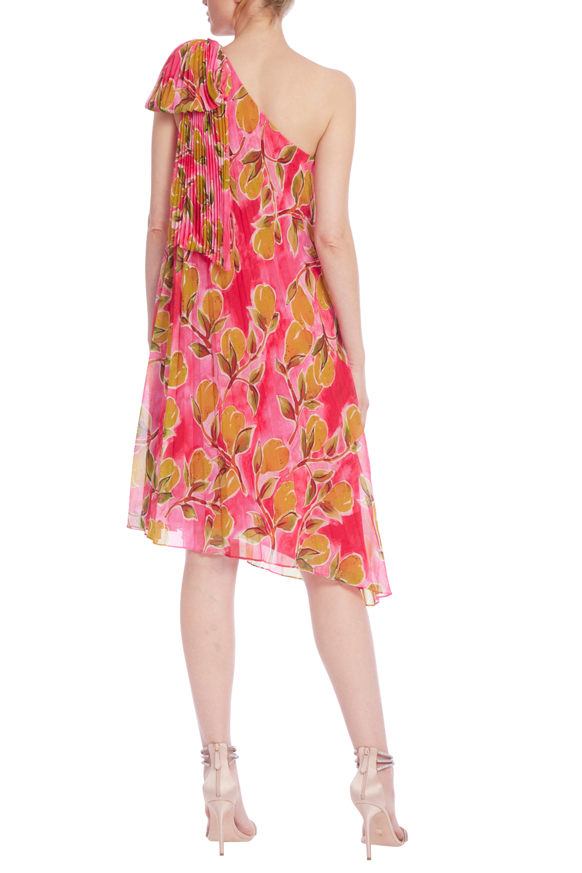 Bowed One-Shoulder Short Printed Caftan