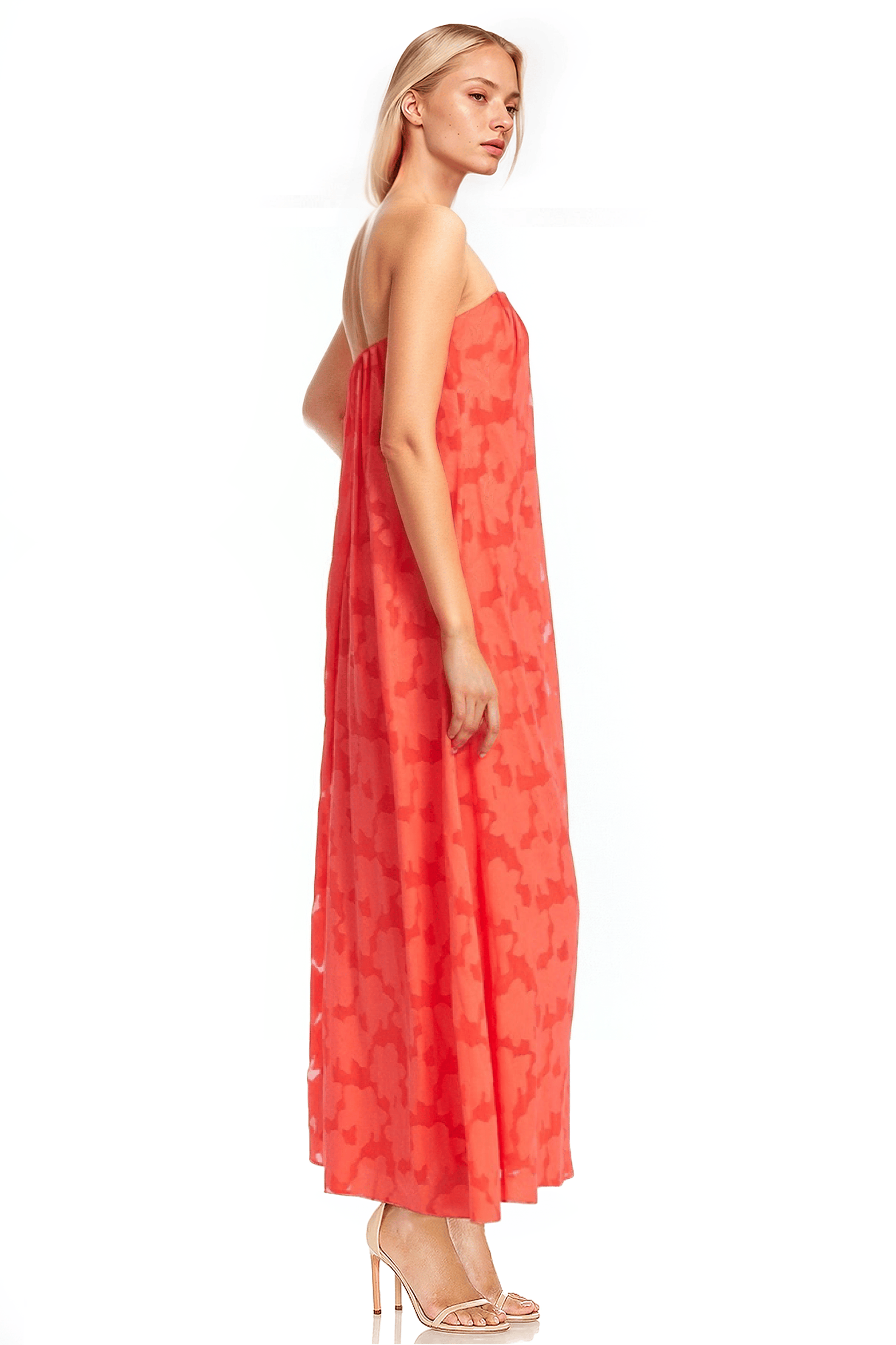 Jaunty Strapless Maxi Dress with Burnout Pattern