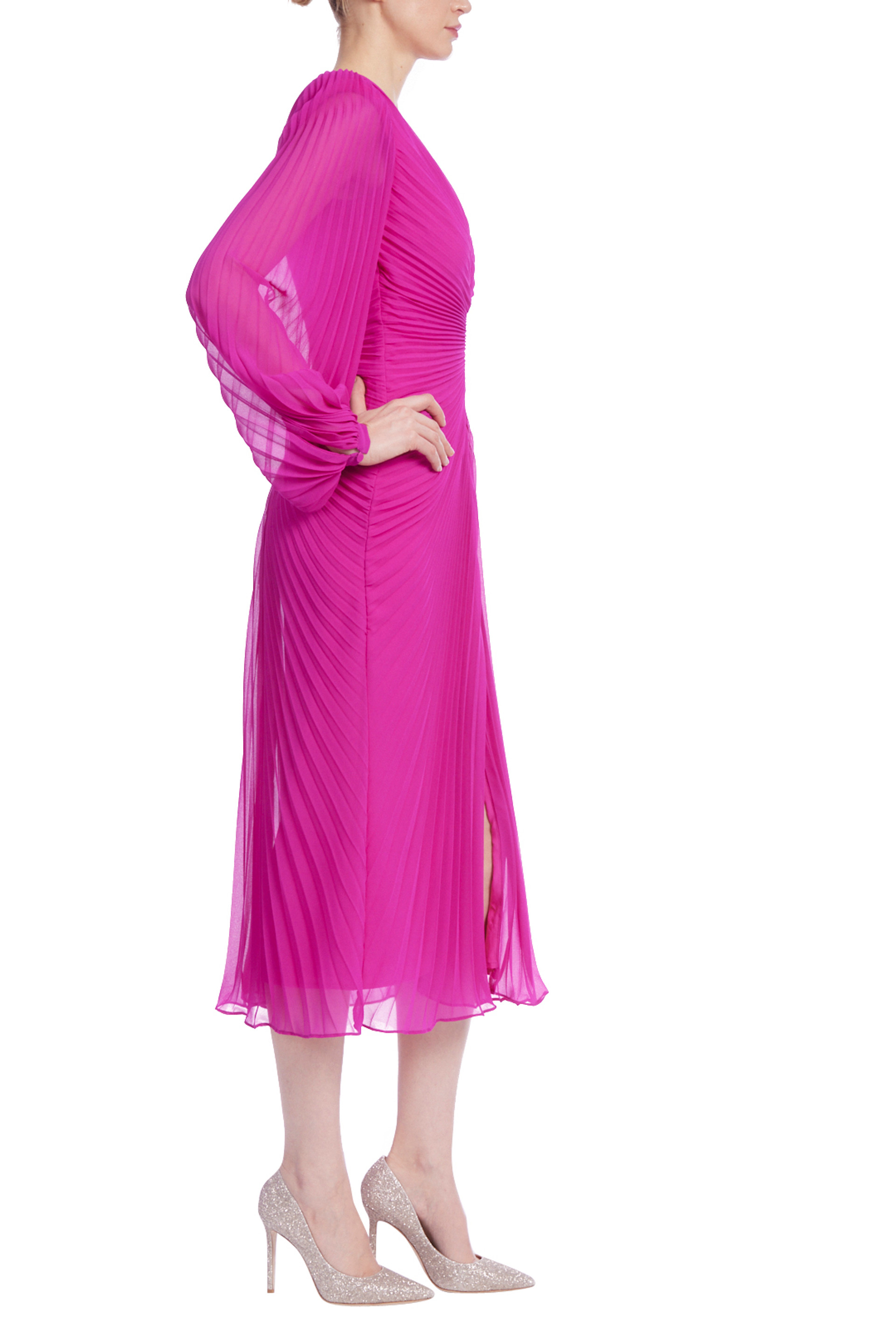Sunburst Pleated Long Sleeve Cocktail Dress