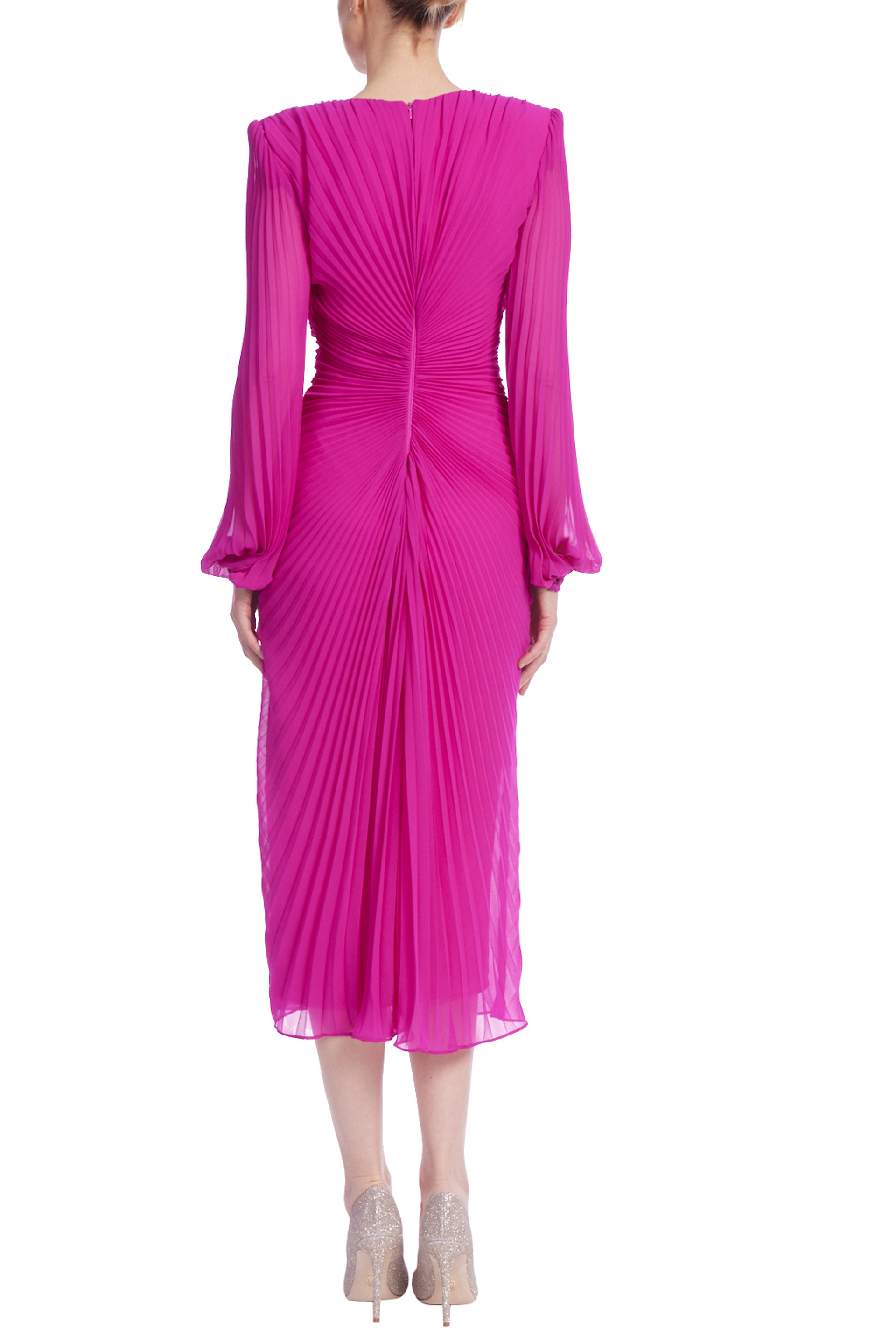 Sunburst Pleated Long Sleeve Cocktail Dress