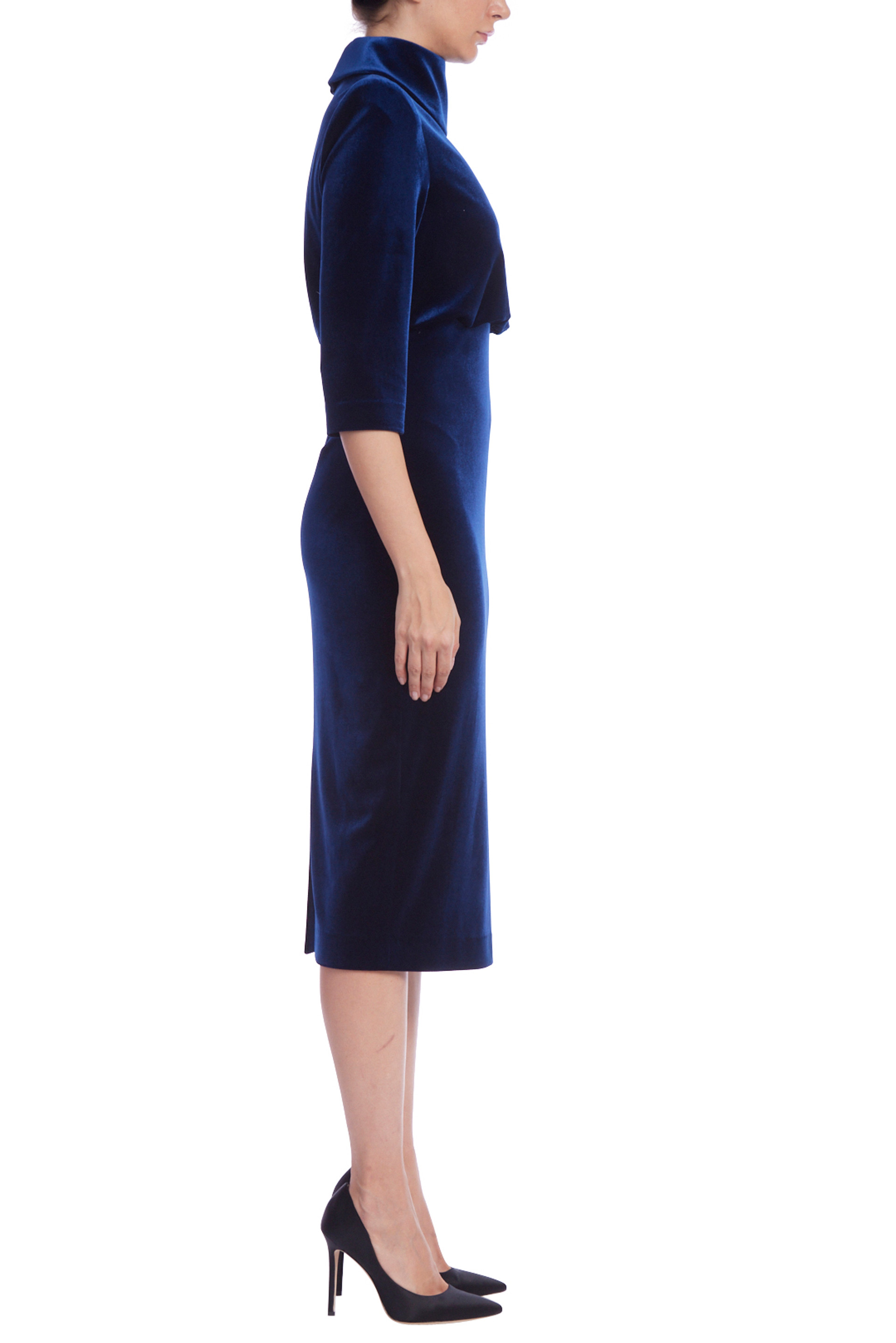Velvet Mock Neck Blouson Sheath Dress