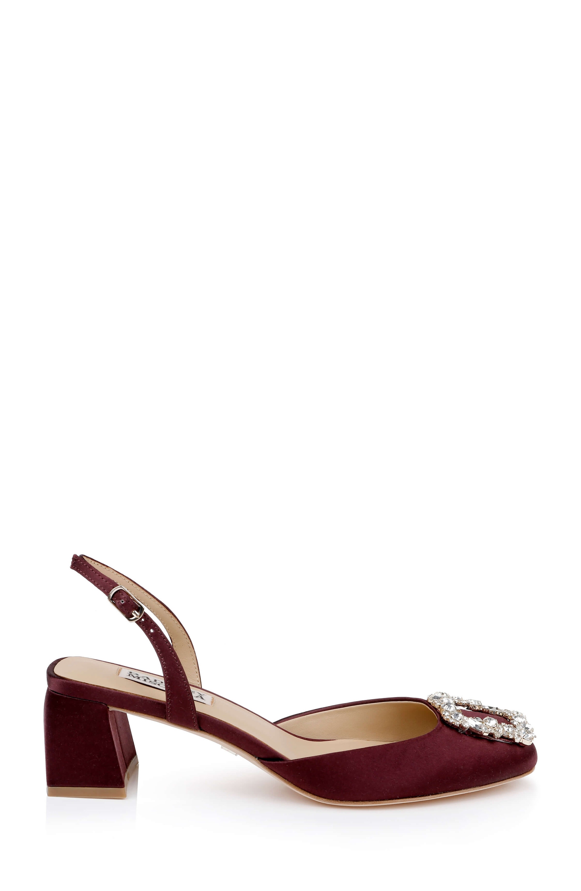 Vivia Satin Block Heel Slingbacks with Crystal Buckle