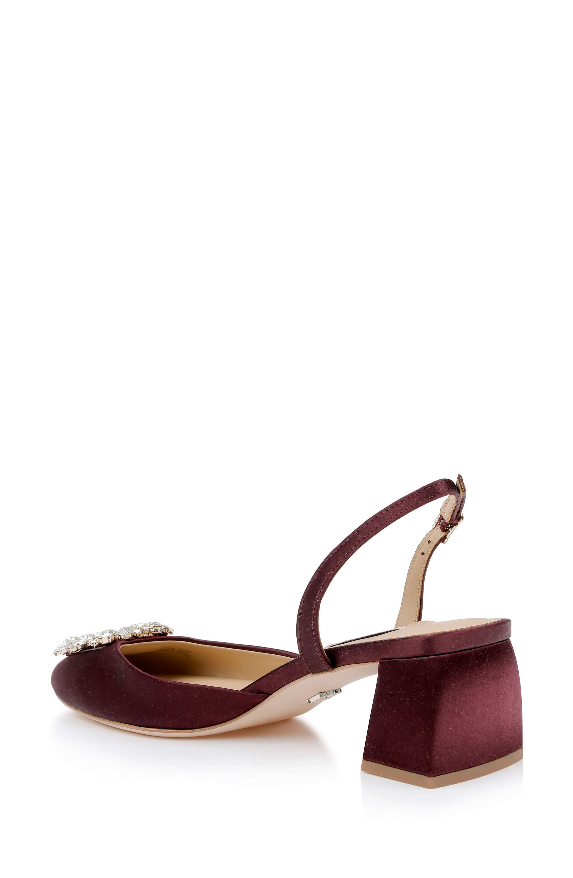 Vivia Satin Block Heel Slingbacks with Crystal Buckle
