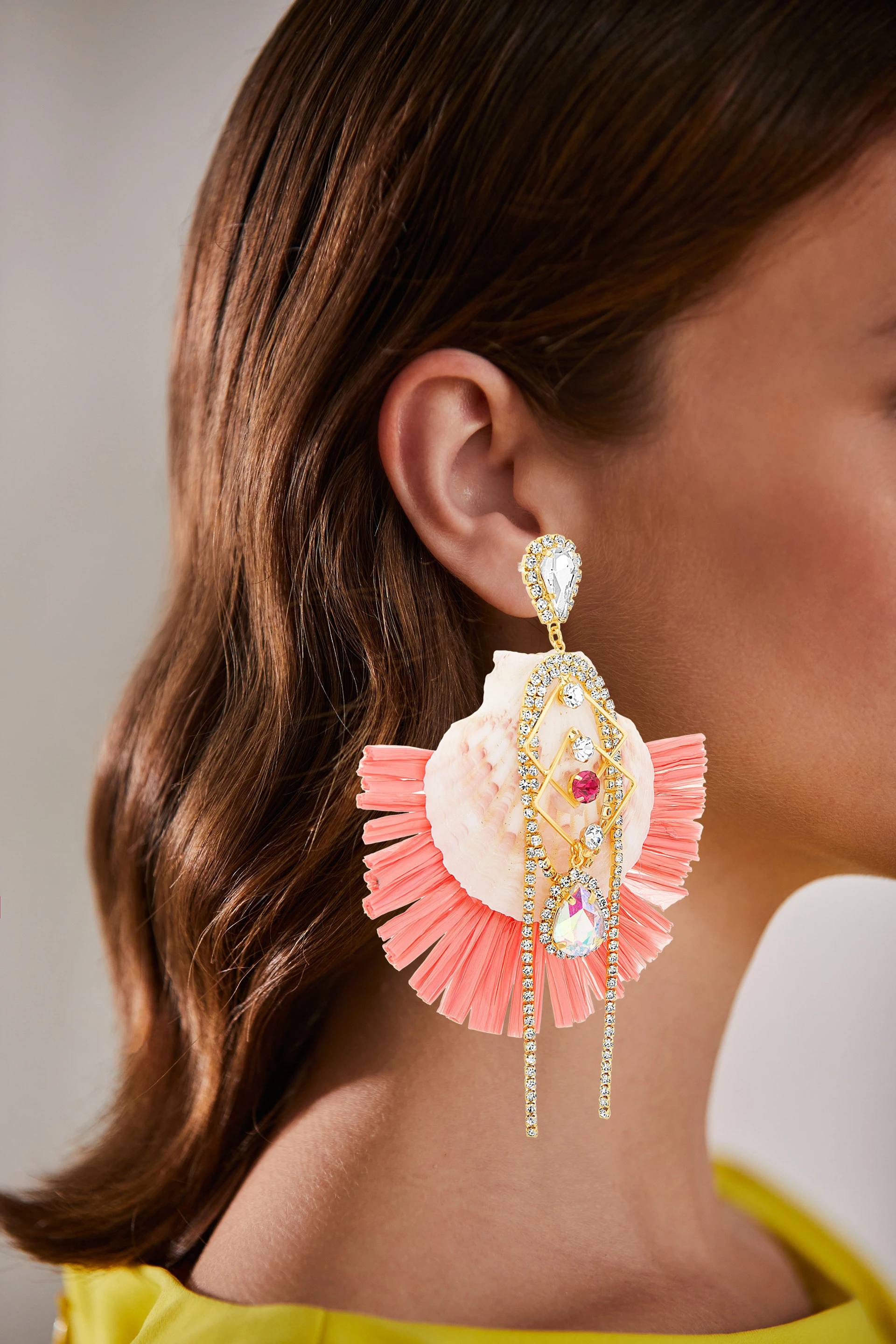 Raffia Gemstone Drop Earrings with Shell