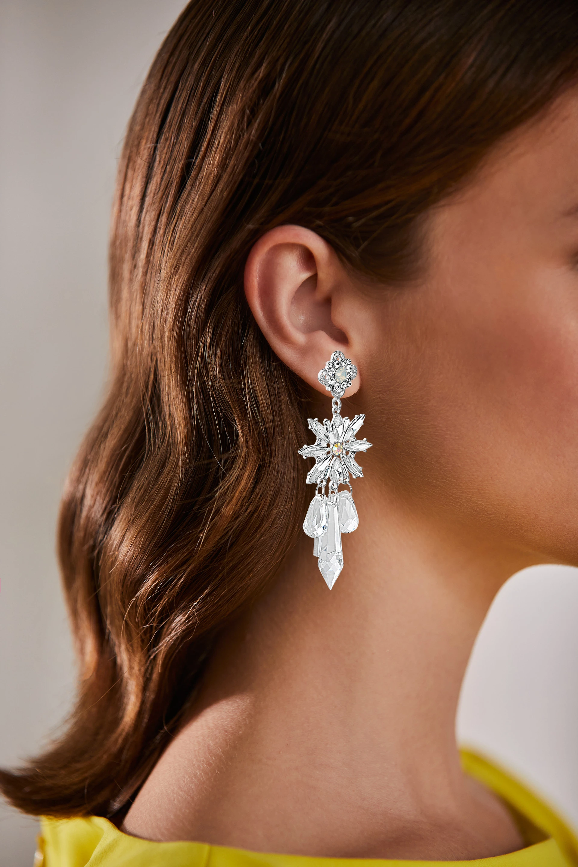 Crystal Dangle Flower Earrings