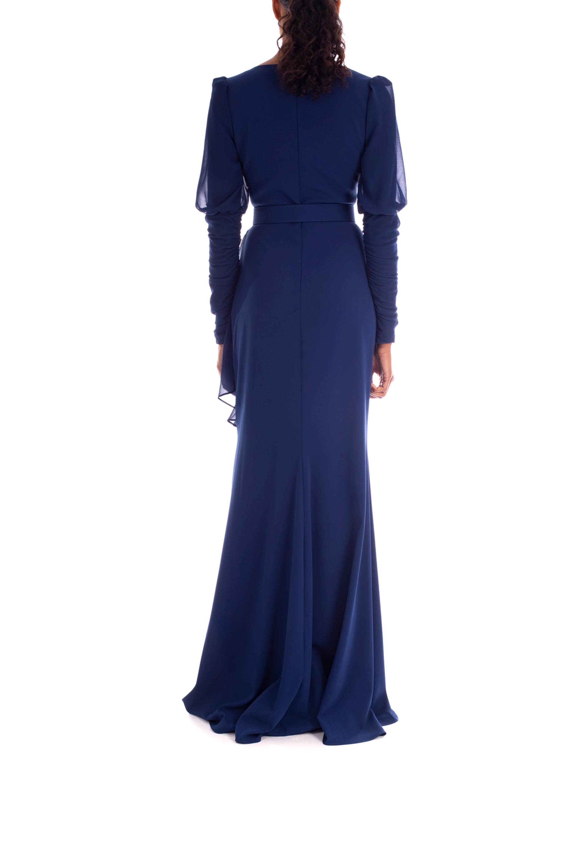 Floor Length Gown with Ruffle Slit