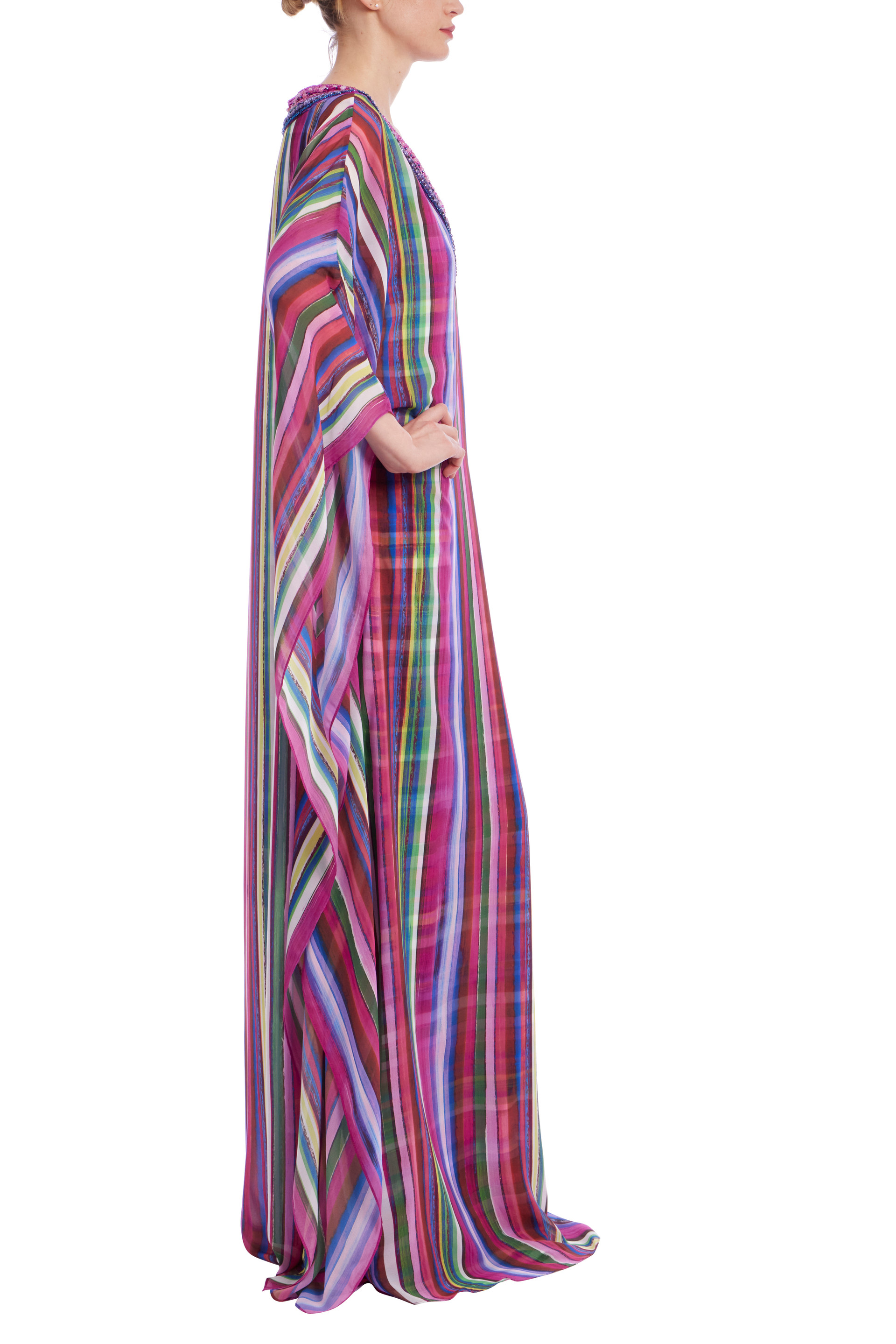 Striped Georgette Caftan Gown