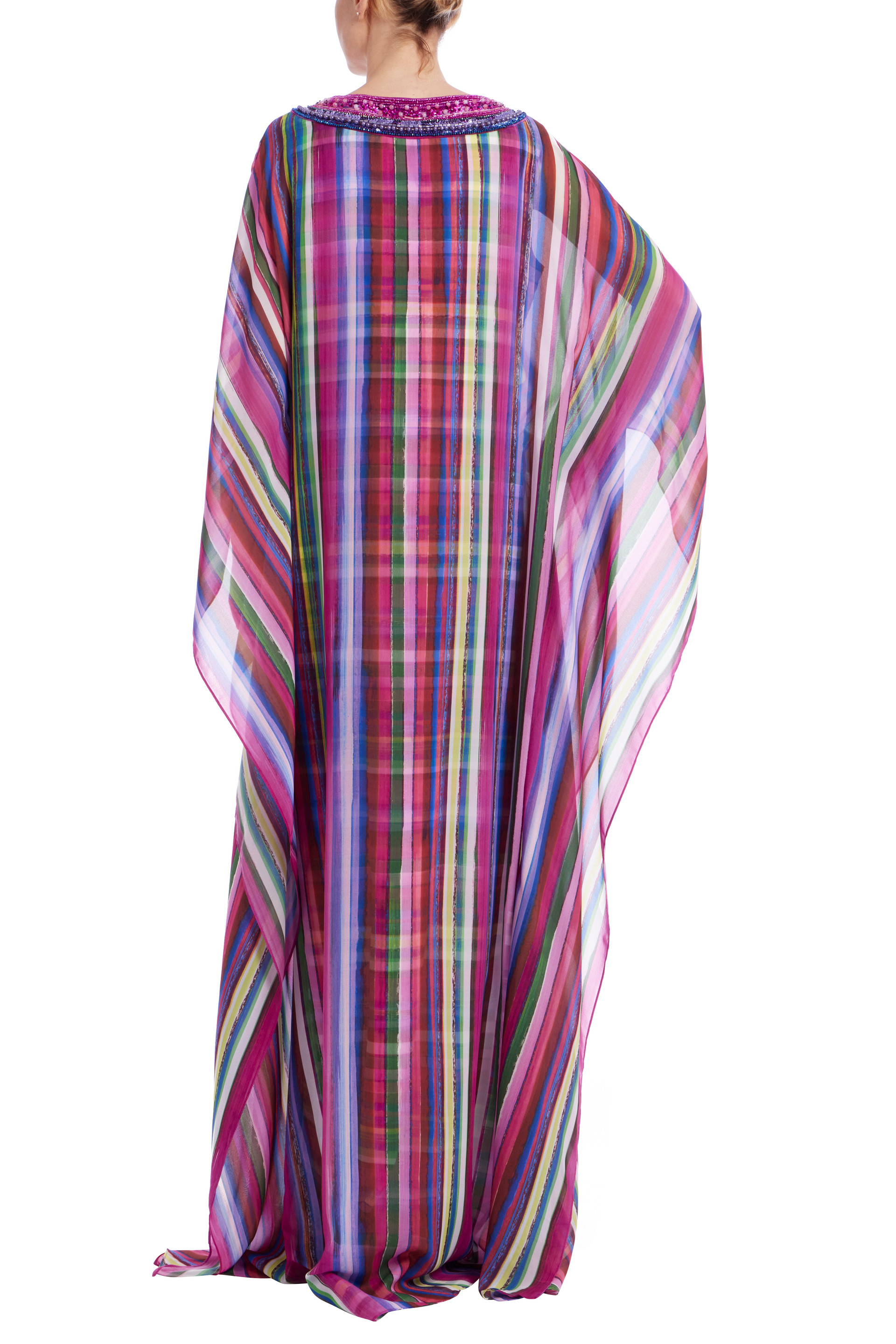 Striped Georgette Caftan Gown