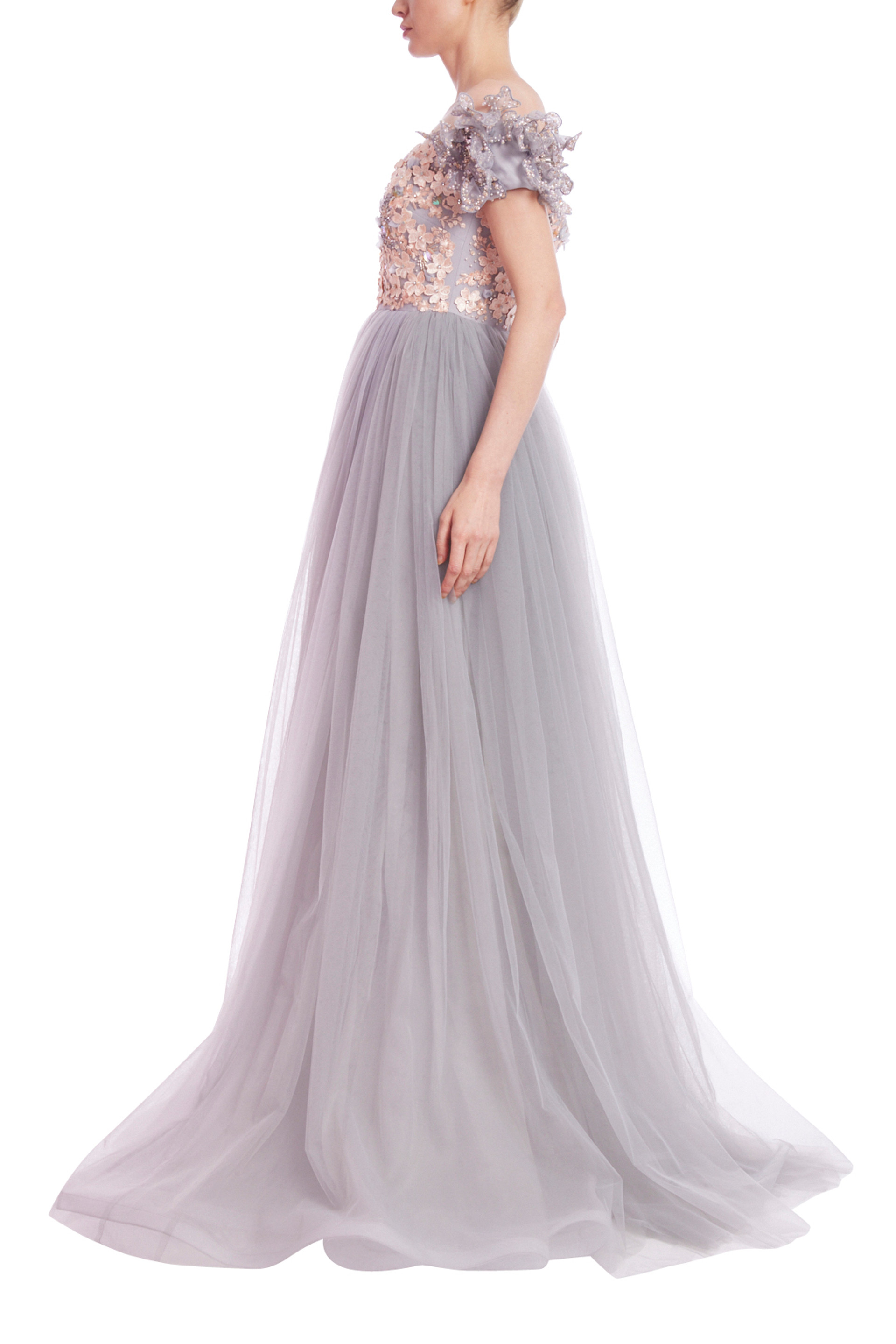 Off-the-Shoulder Embellished Bodice Empire Gown