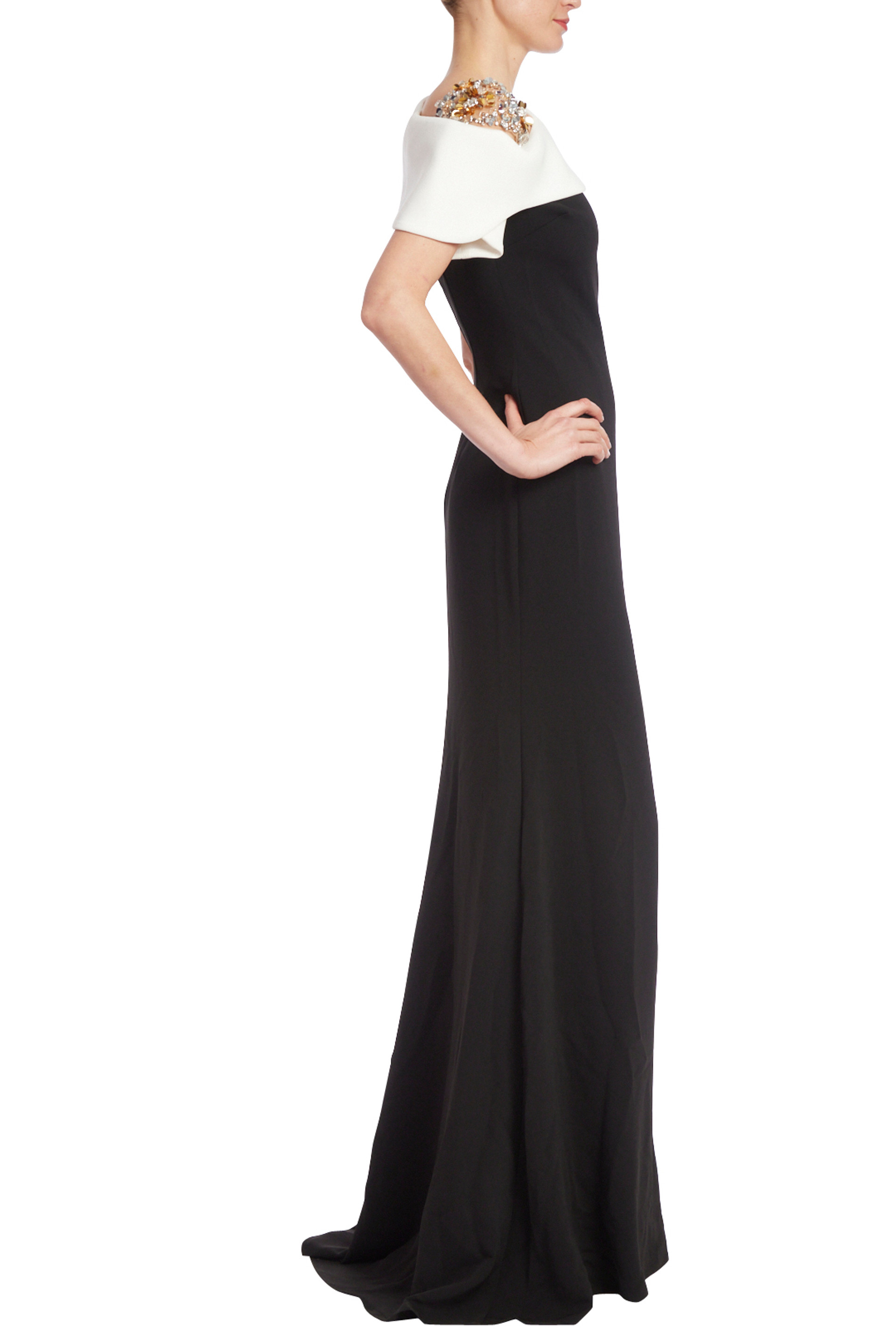 Two-Tone Column Gown with Beaded Shoulder