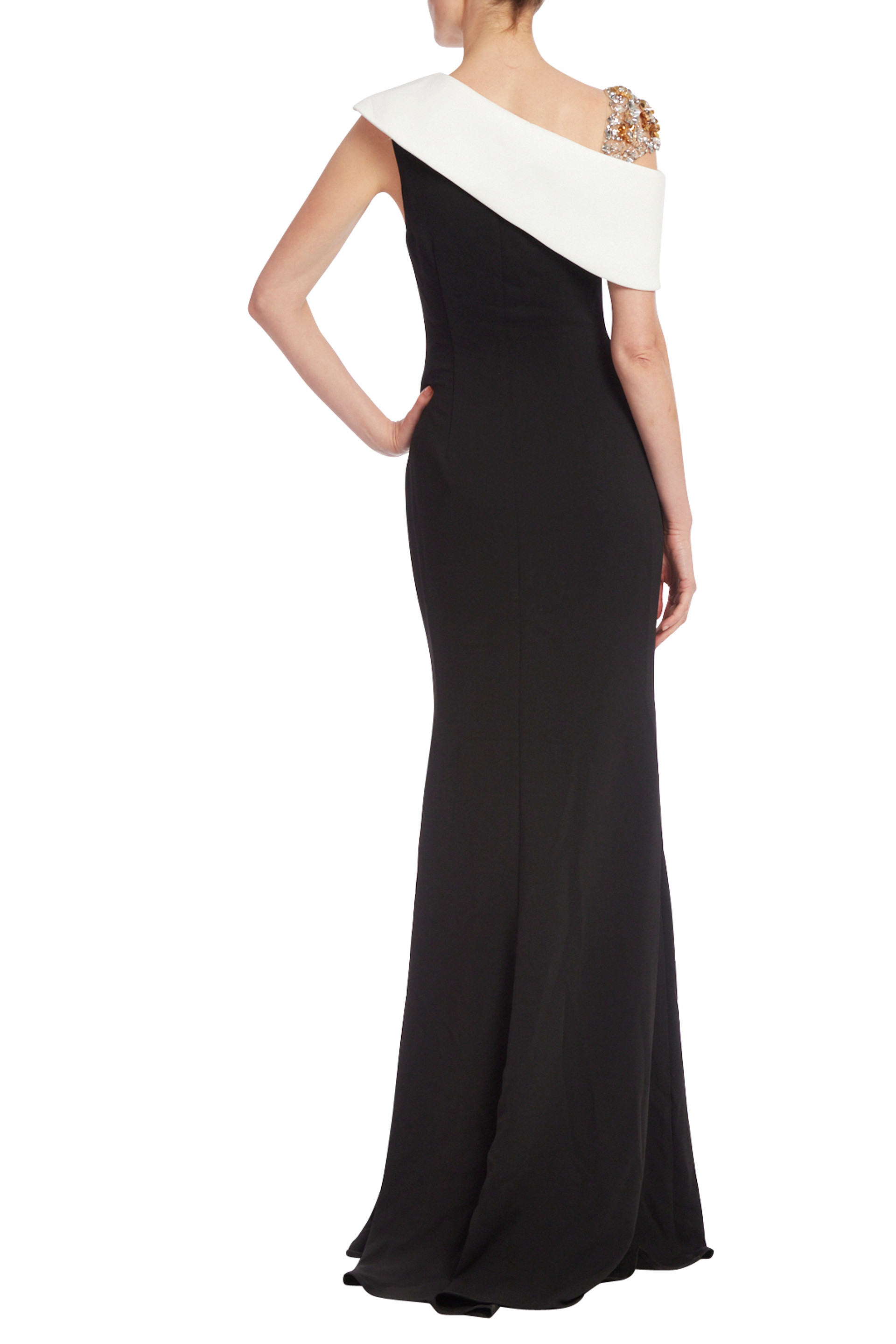 Two-Tone Column Gown with Beaded Shoulder