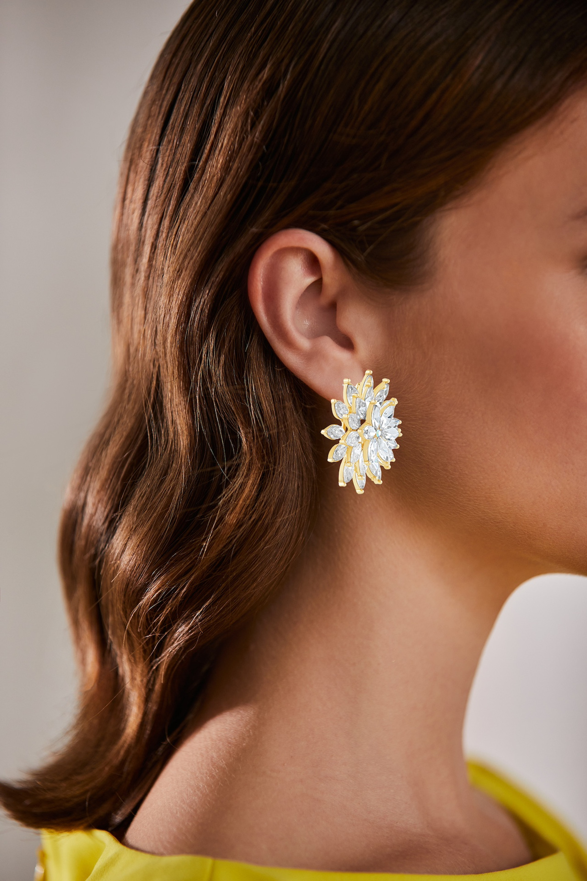 Floral Marquise-Cut Clear Stone Stud Earrings