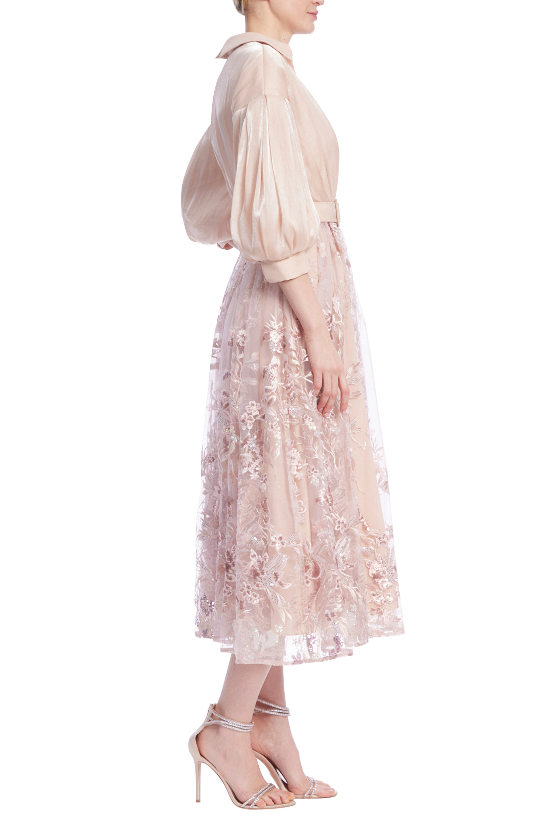 Chiffon Shirt Dress with Lace Skirt