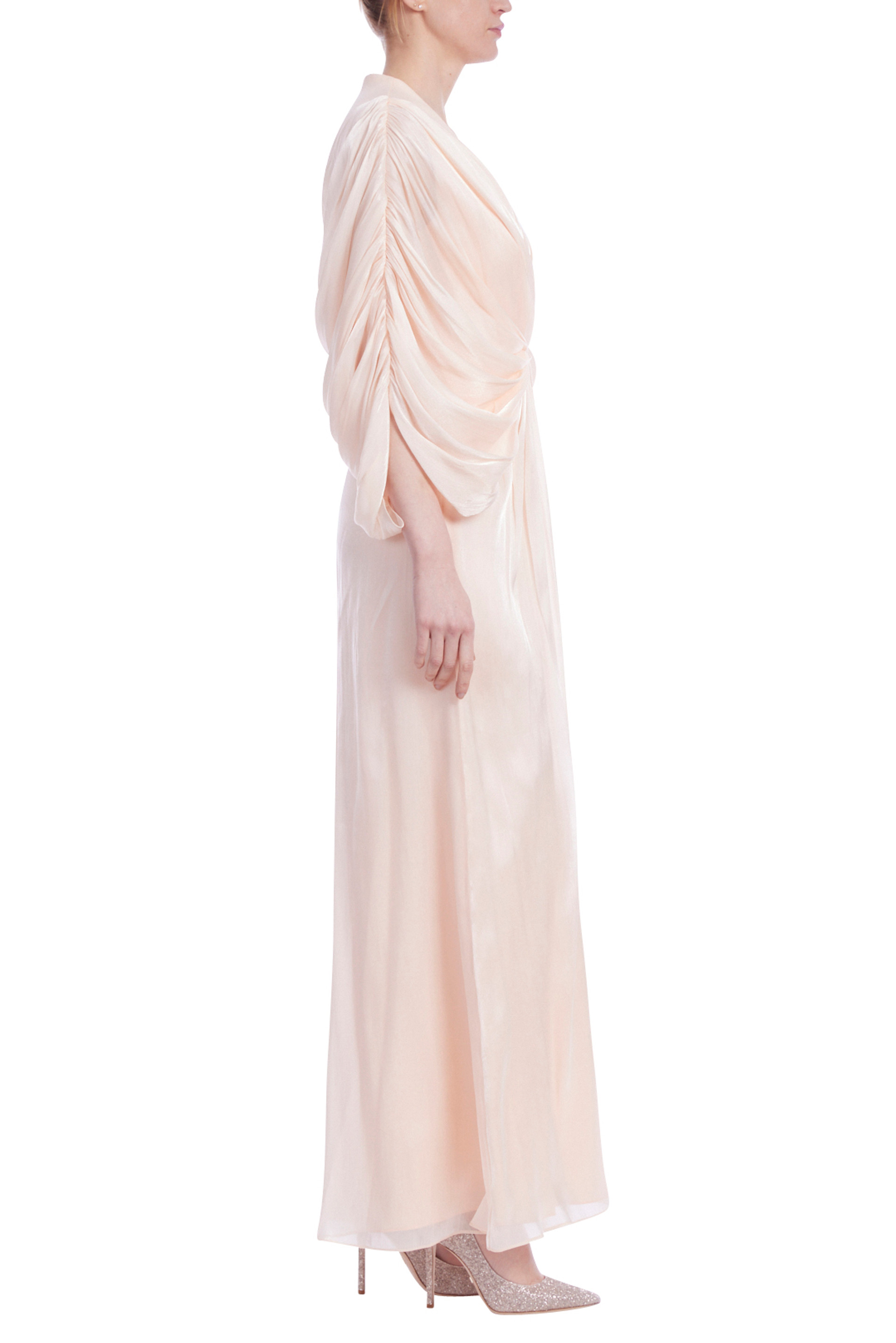 Draped Dolman Sleeve Chiffon Gown