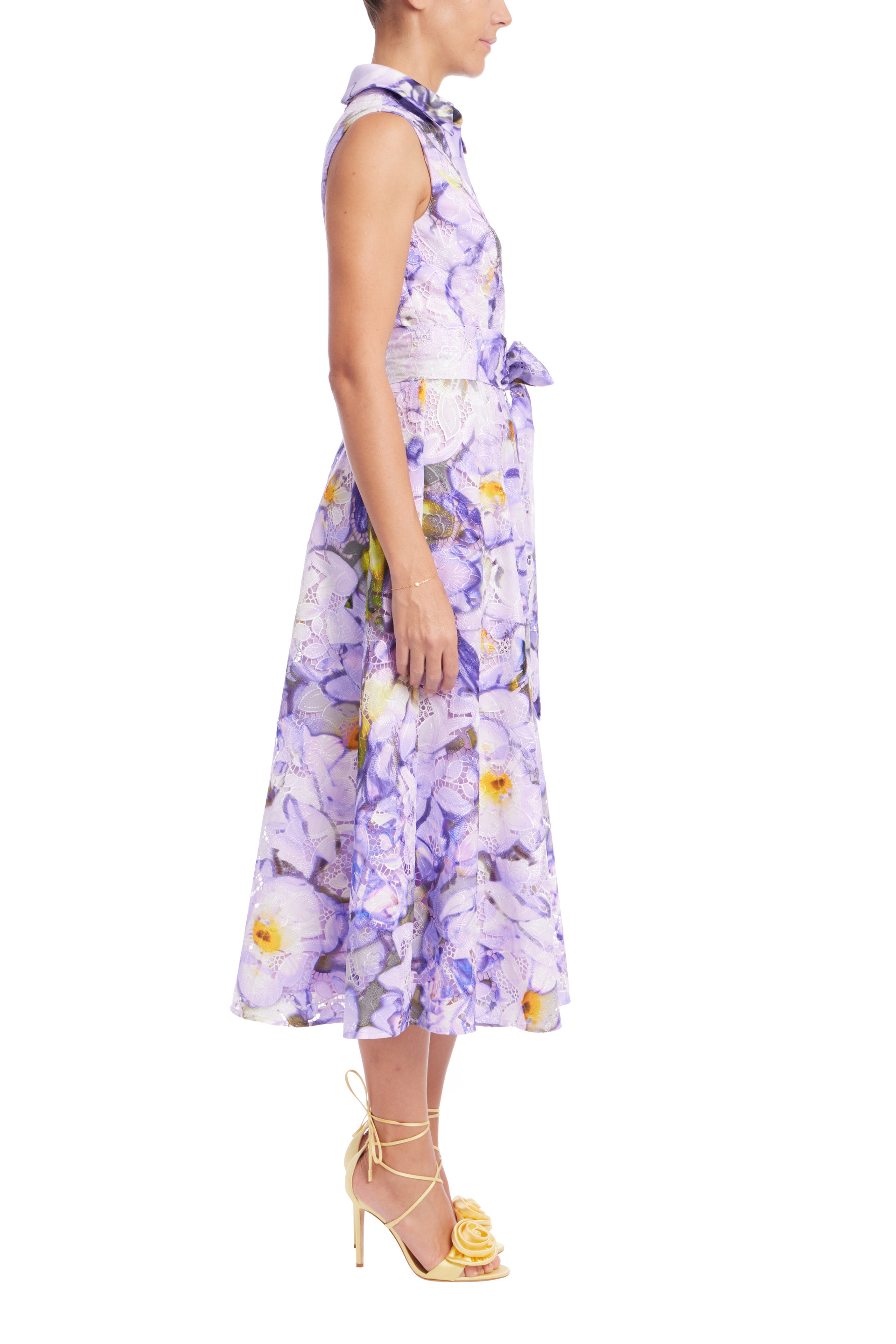 Sleeveless Printed Lace A-Line Dress