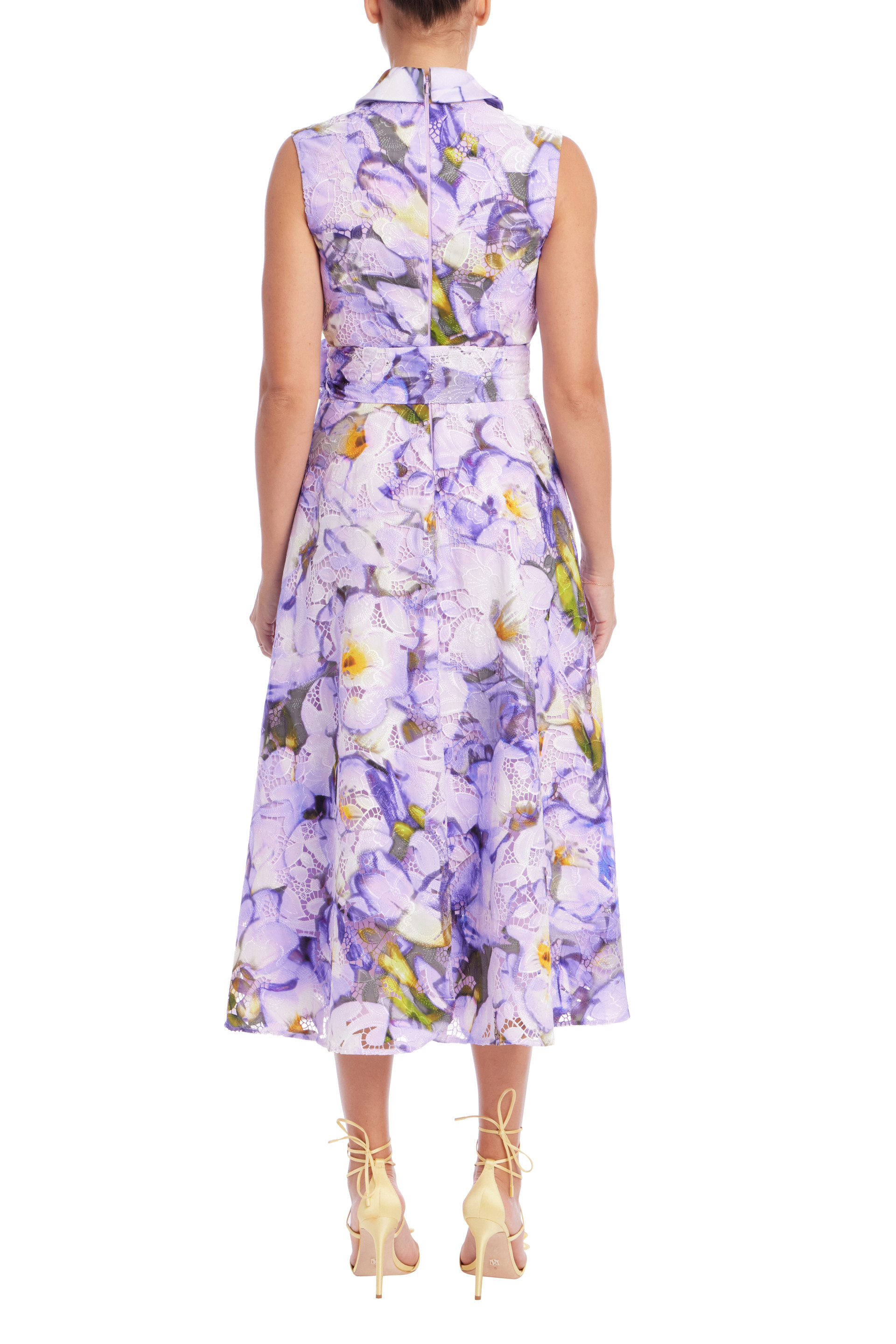 Sleeveless Printed Lace A-Line Dress
